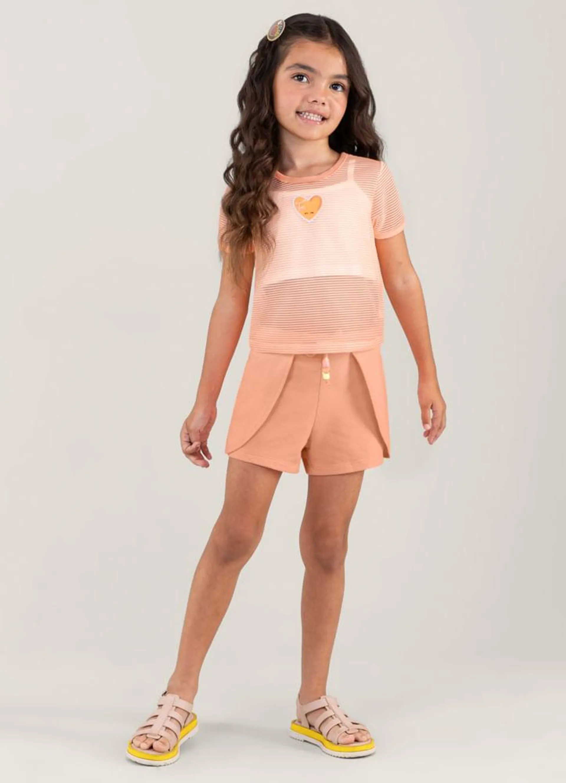 Conjunto Infantil menina com Cropped e Shorts Brandili