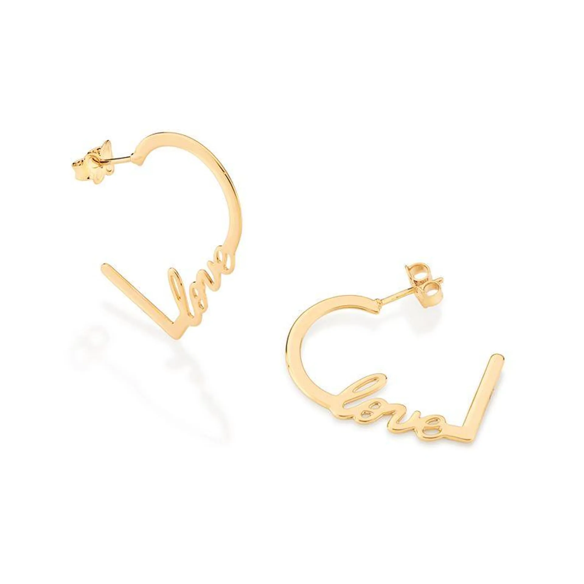 BRINCO MEIA ARGOLA LOVE BANHADO A OURO 18K - TAM.ÚNICO 5270570000