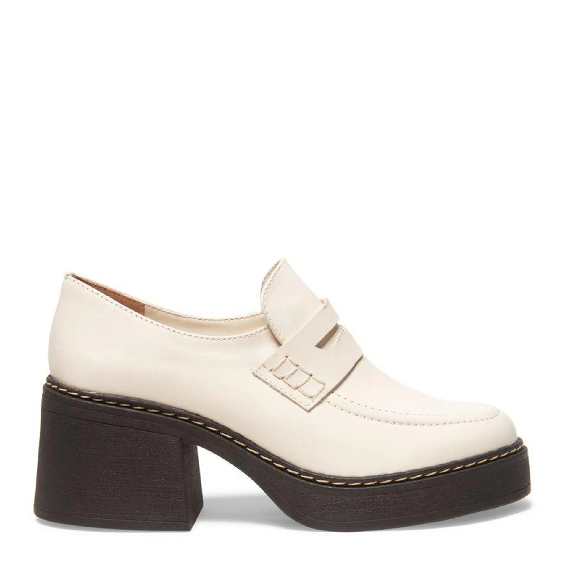 Sapato Mocassim Branco Couro Salto Bloco
