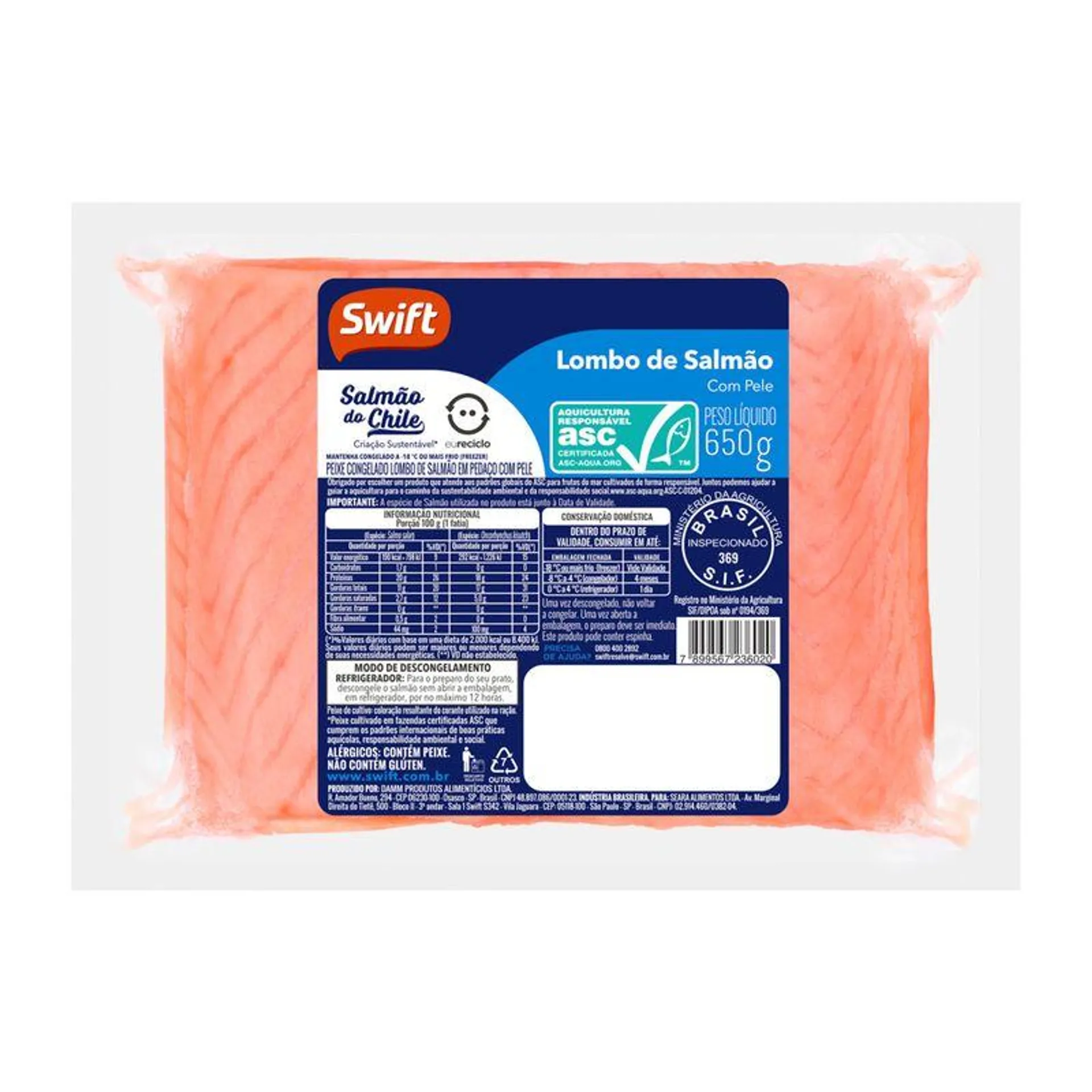 Peixe Salmão Swift Lombo 650g