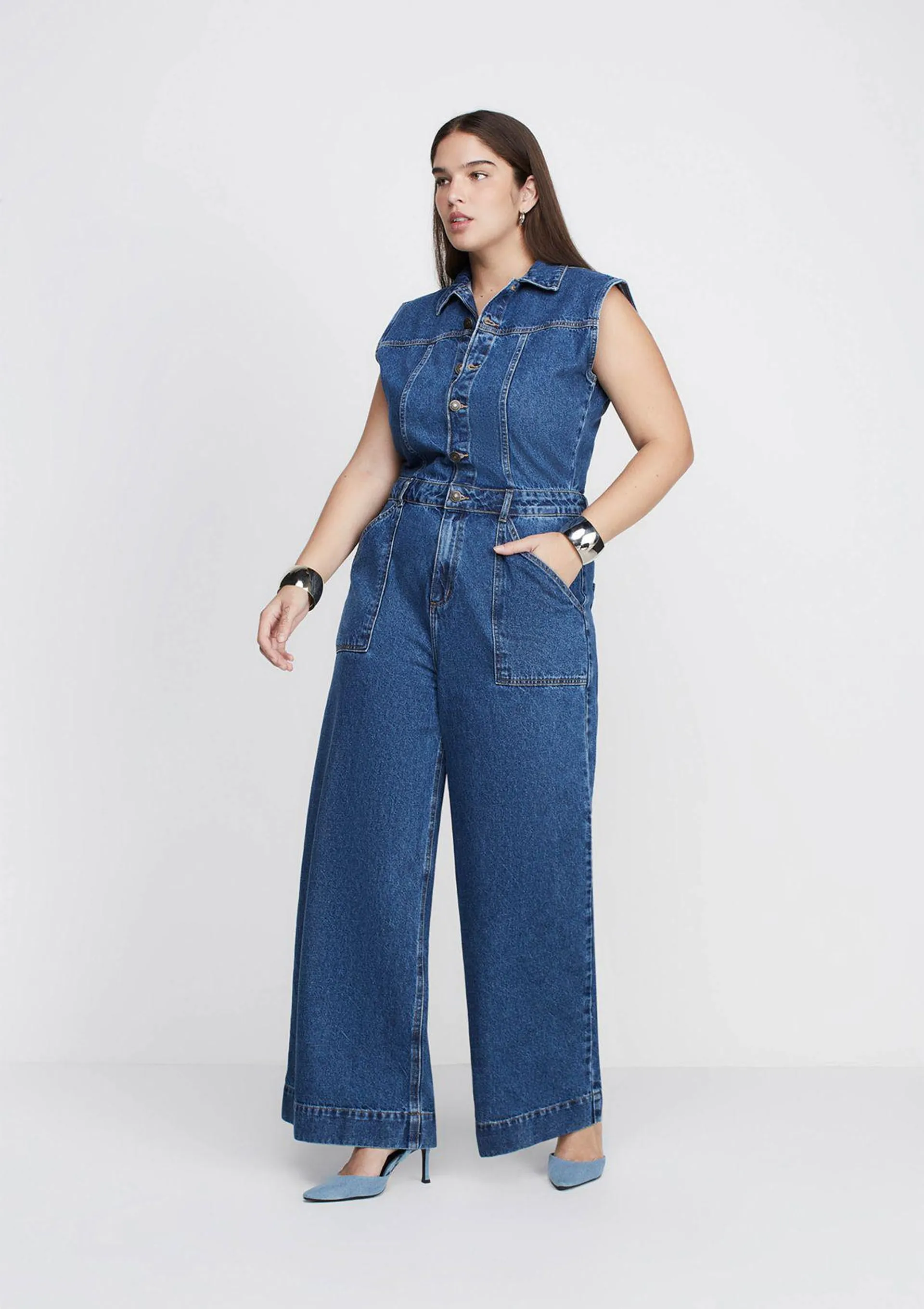 Macacão Jeans Longo Alças Largas - Azul