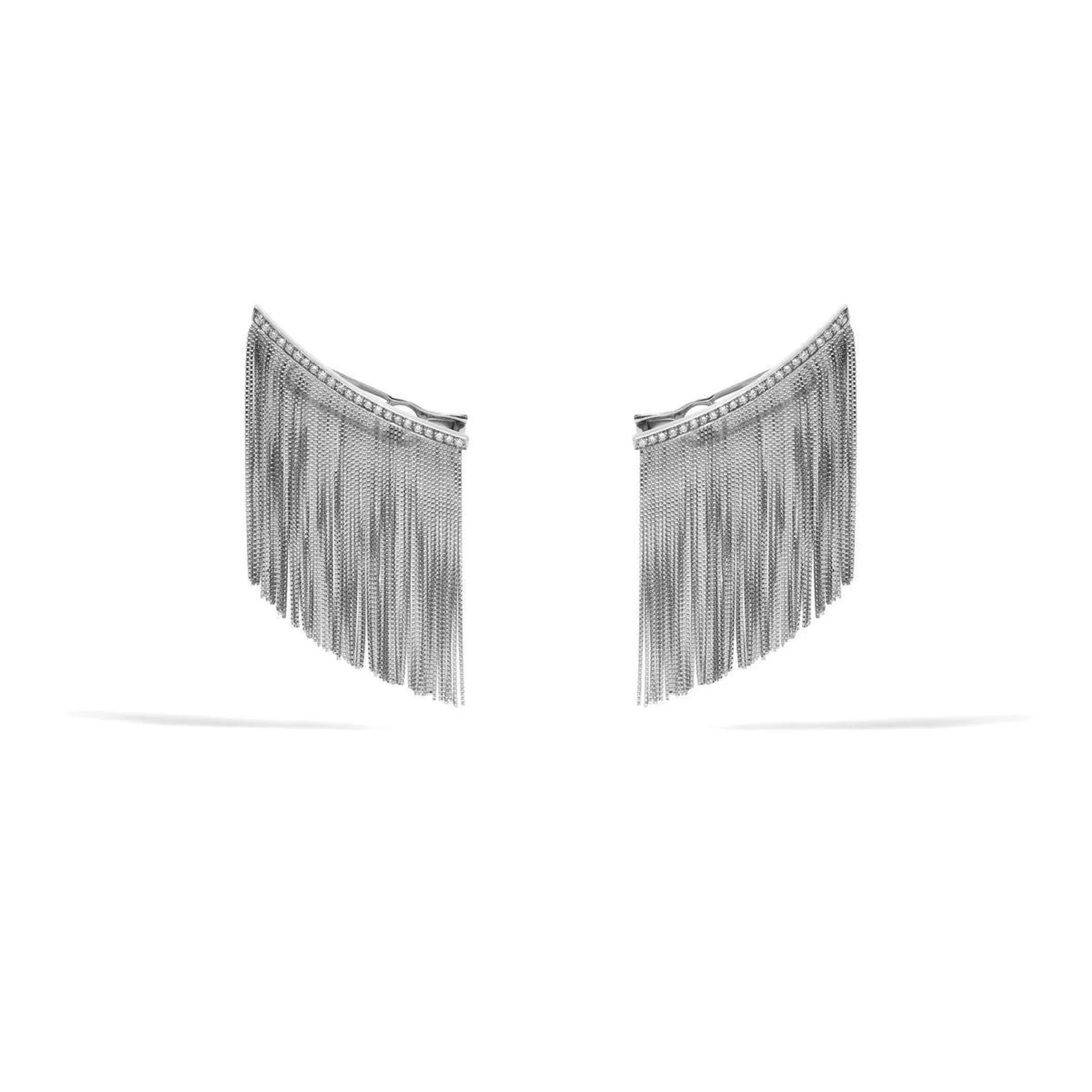 Brinco Power Fringe New Vintage | Ouro Branco 18K com Diamantes