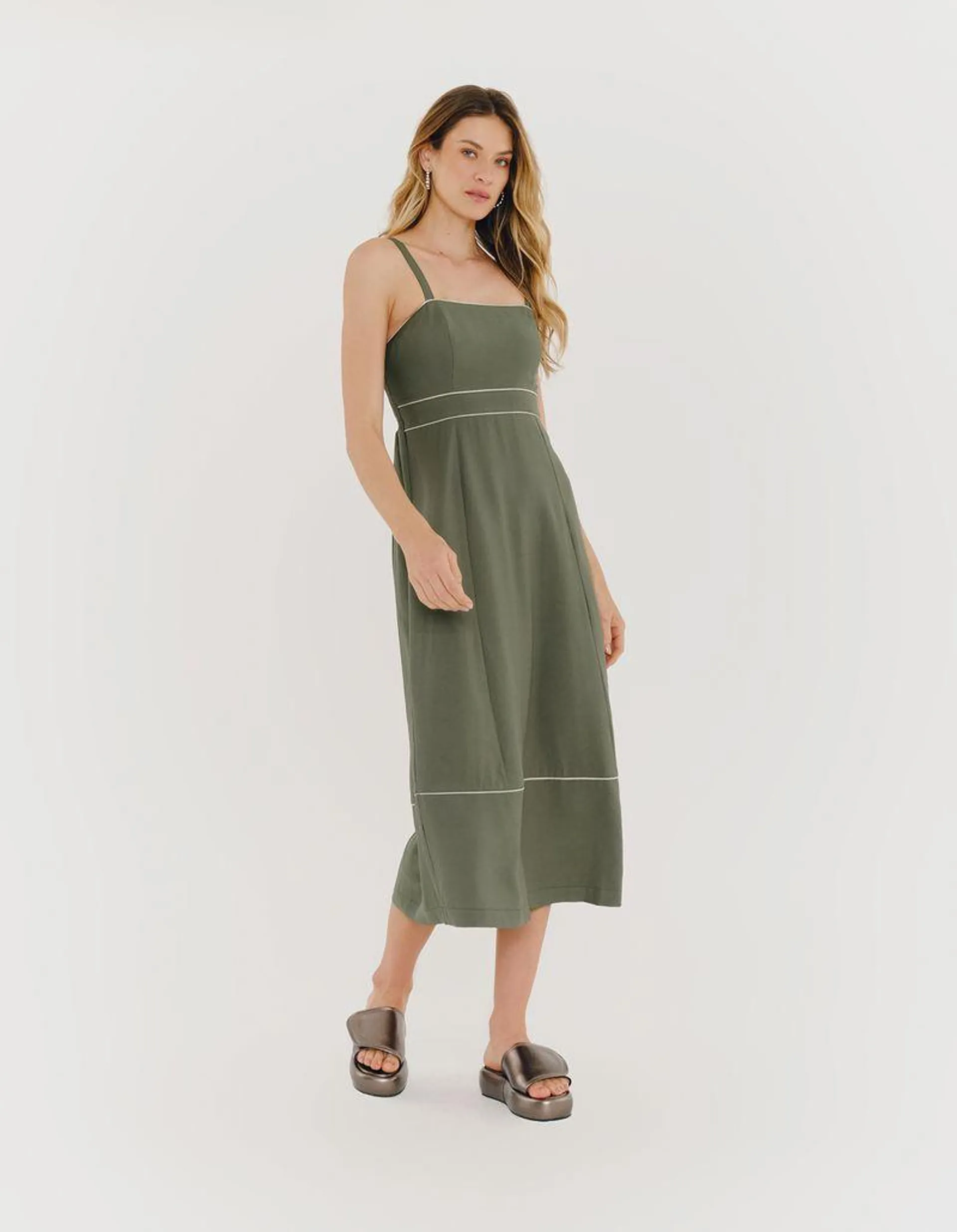 Vestido Vivo Contrastante - Verde Militar