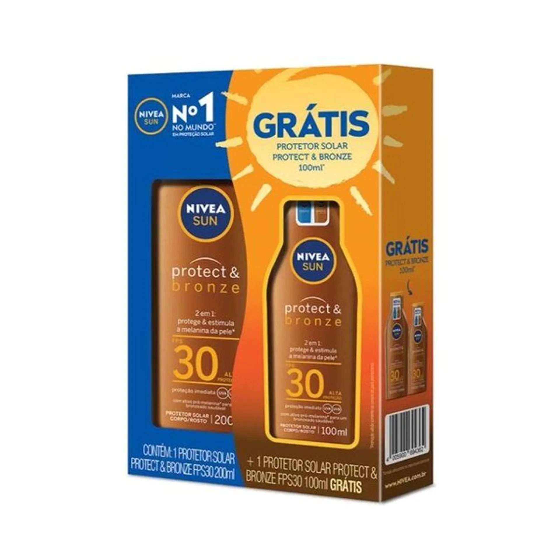 Kit Nivea Protetor Solar Sun Protect & Bronze FPS30 200ml + FPS30 100ml