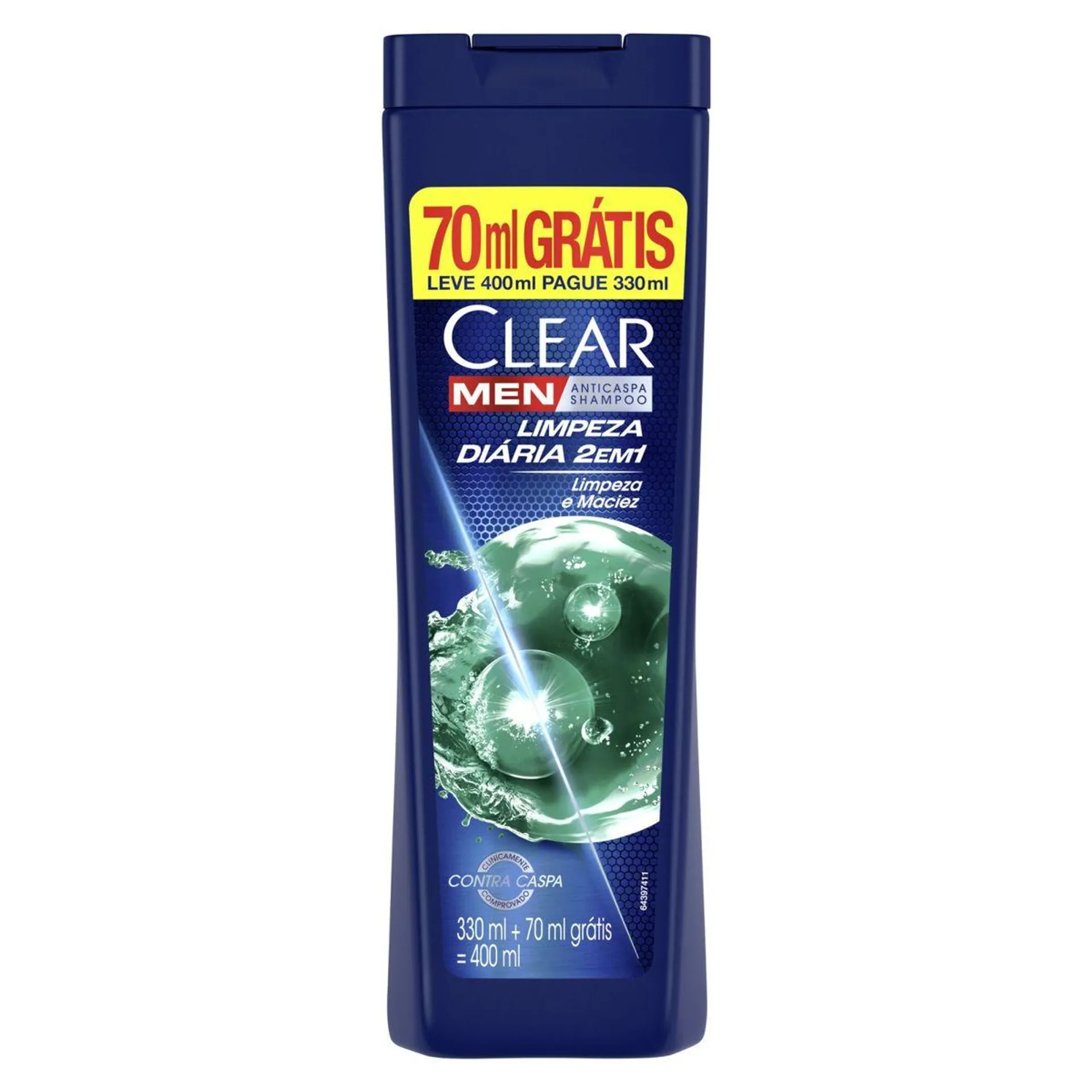 Shampoo Anticaspa Clear Men Limpeza Diária 2 Em 1 400ml