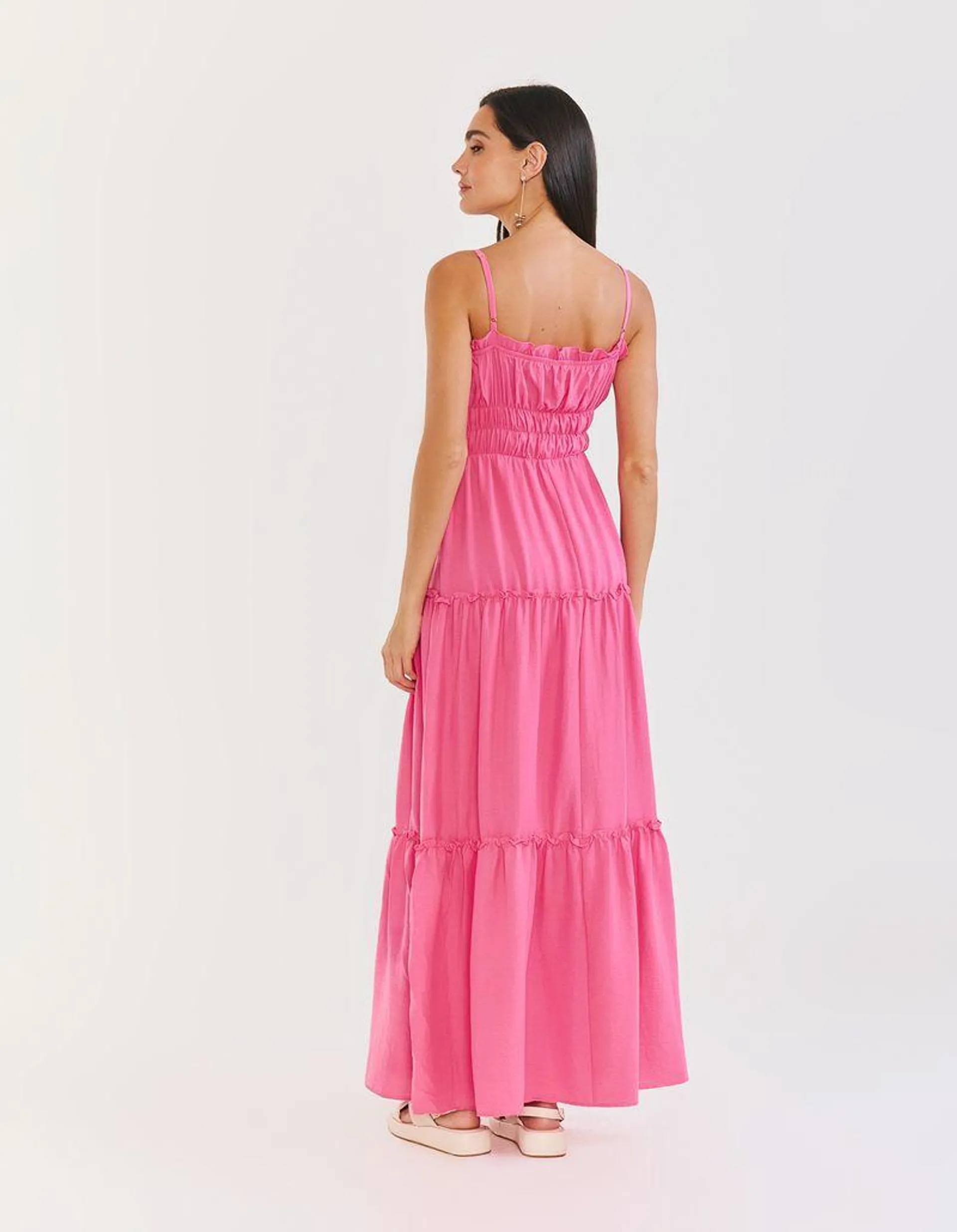 Vestido Longo Marias Cintura Franzida - Rosa