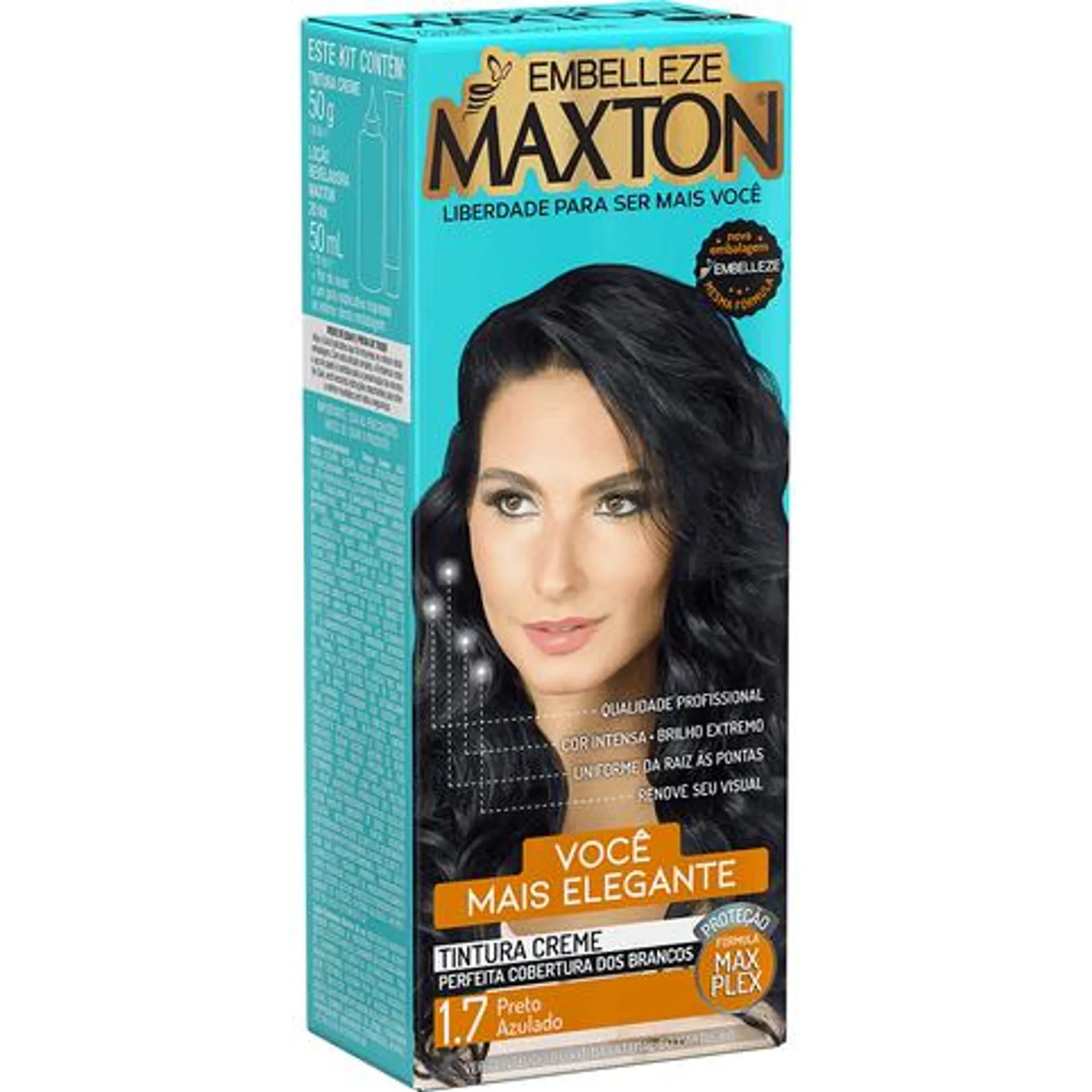 Tintura Creme Maxton 1.7 Preto Azulado Morena + Elegante kit prático