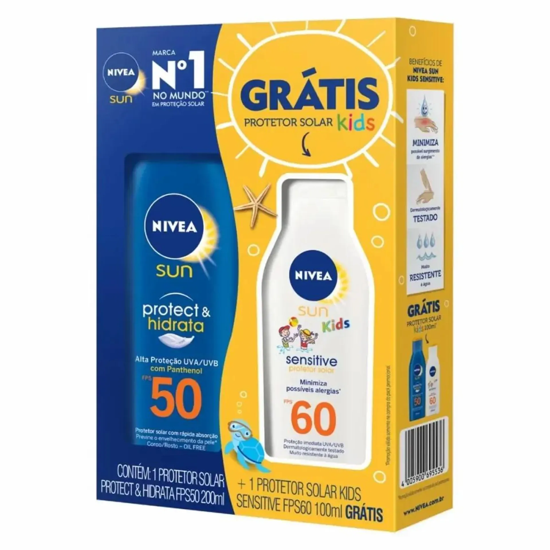 Protetor Solar Nivea Protect & Hidrata FPS50 200ml + Protetor Solar Kids FPS60 100ml Grátis