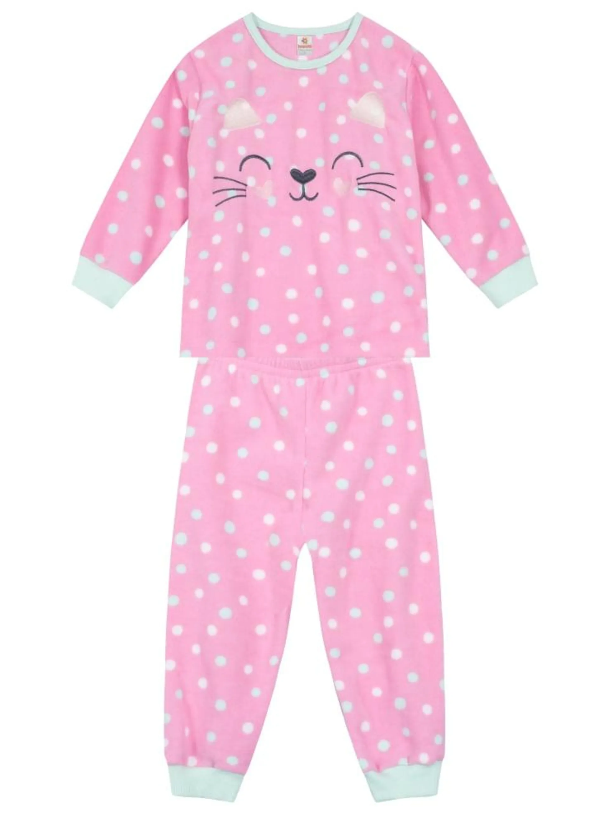 Pijama Bordado Em Soft Poa Infantil Menina Brandili