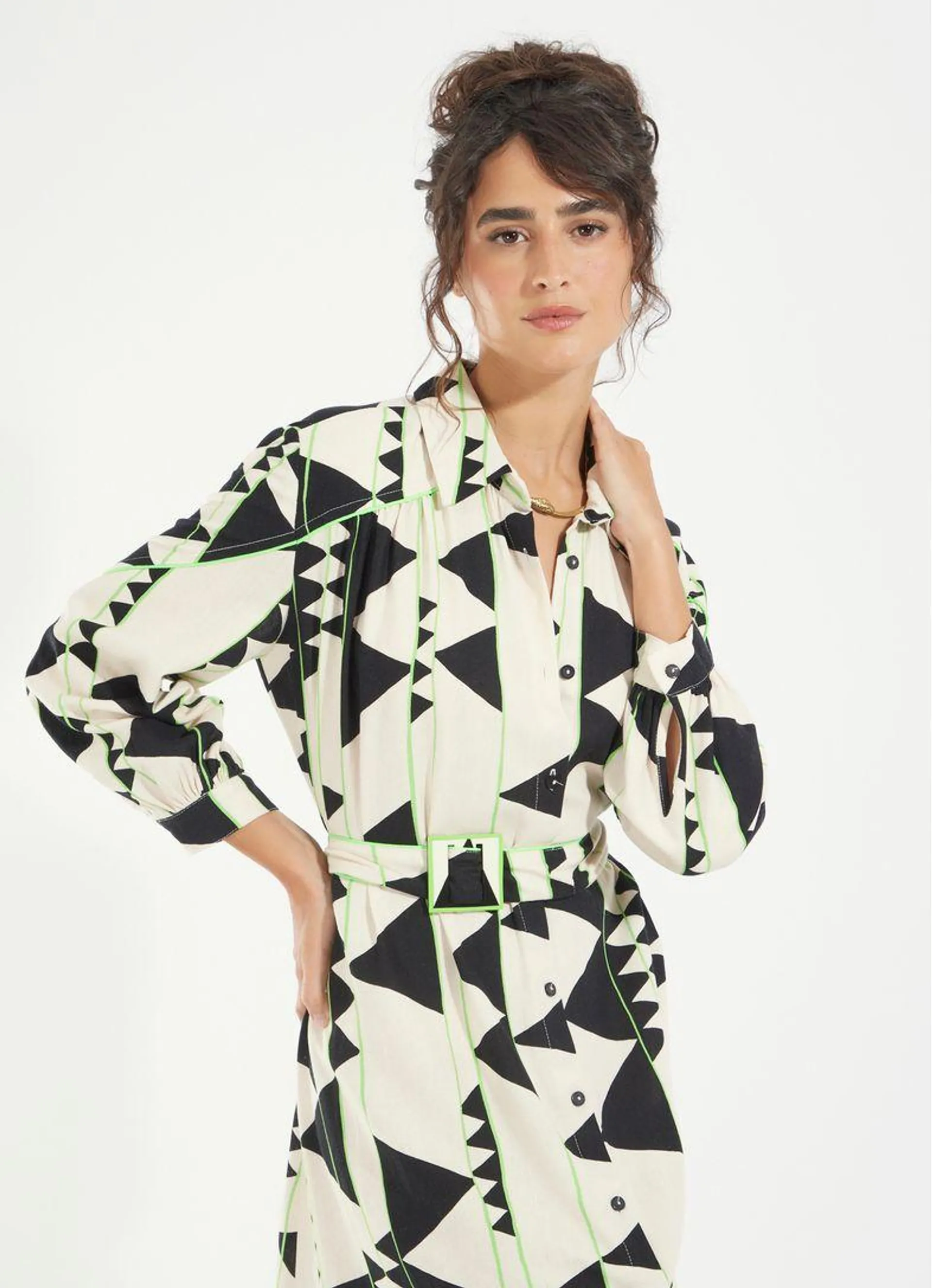 Vestido chemisier estampado artsy