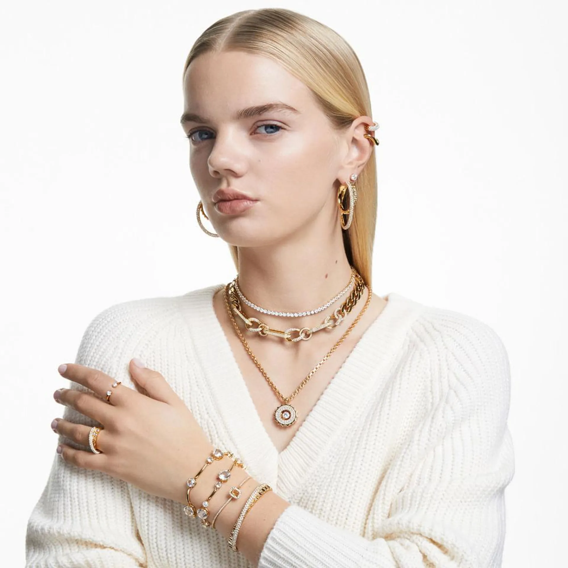 Bracelete Rota, Combinação de lapidações, Branca, Lacado a dourado