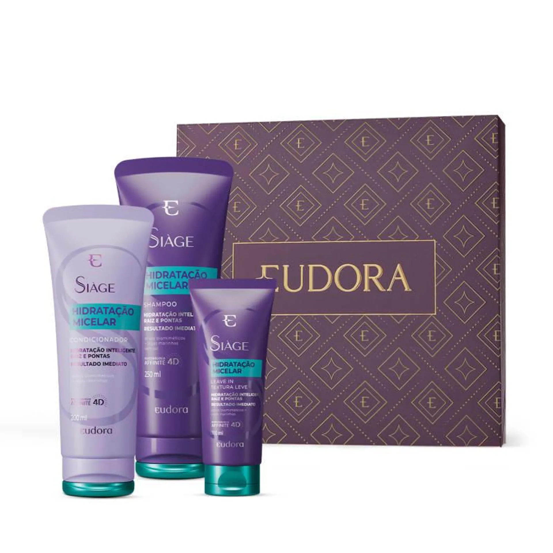 Combo Presente Siàge Hidratação Micelar: Shampoo 250ml + Condicionador 200ml + Leave-In 100ml + Caixa Presenteável