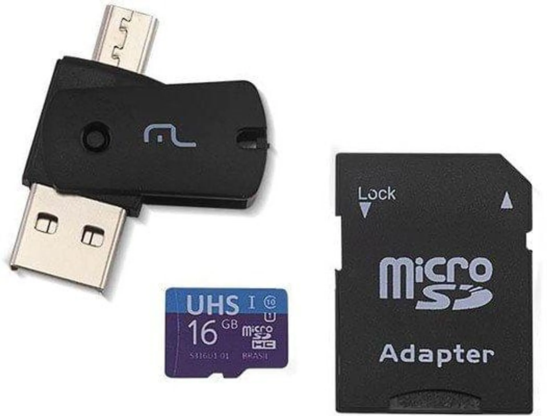 Adaptador USB Multilaser MC150 Dual Drive Com Adaptador SD Com CartãoMemoria U1 C10 16GB