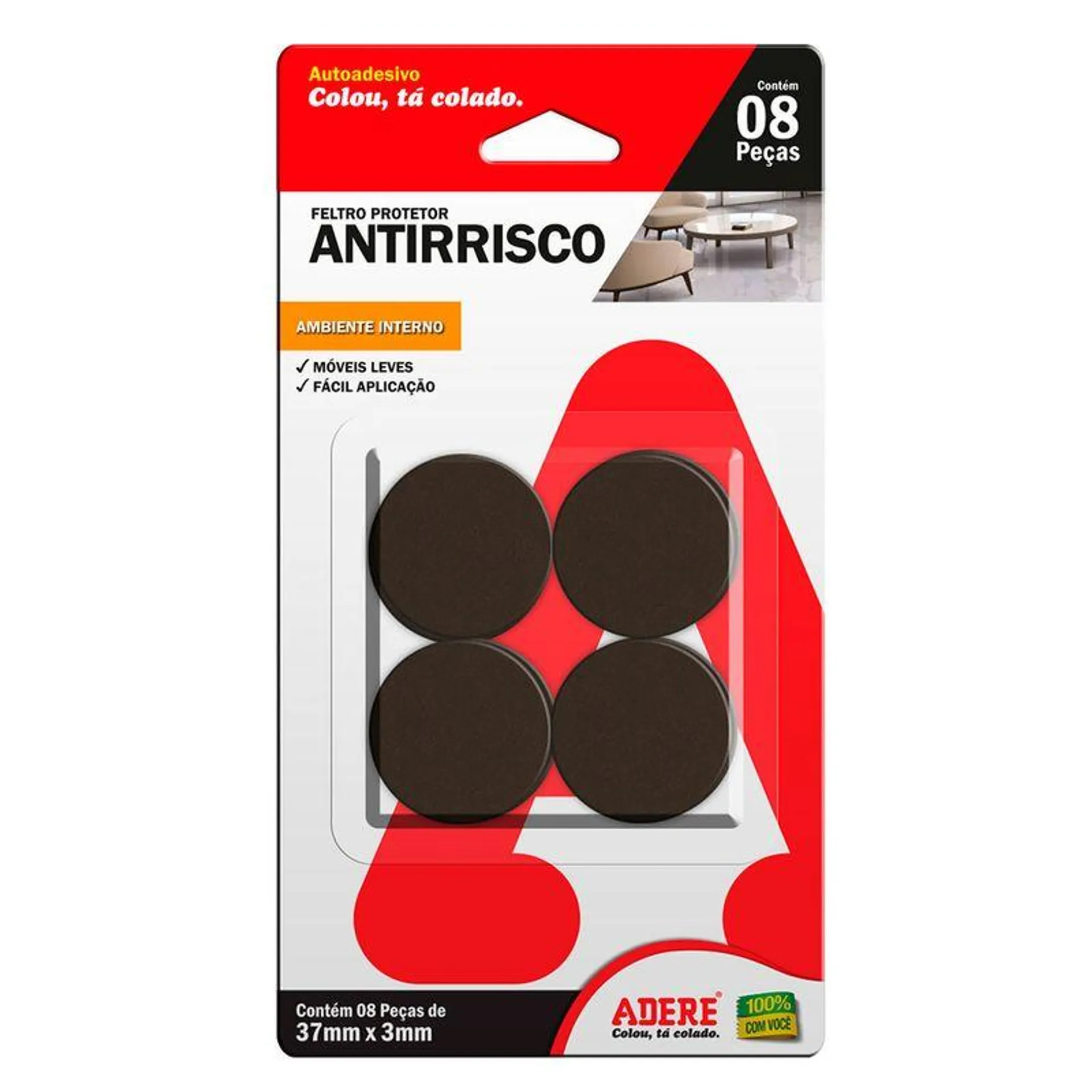 Protetor Feltro Antirrisco Redondo 37mmx3mm Preto 8 Peças - Adere