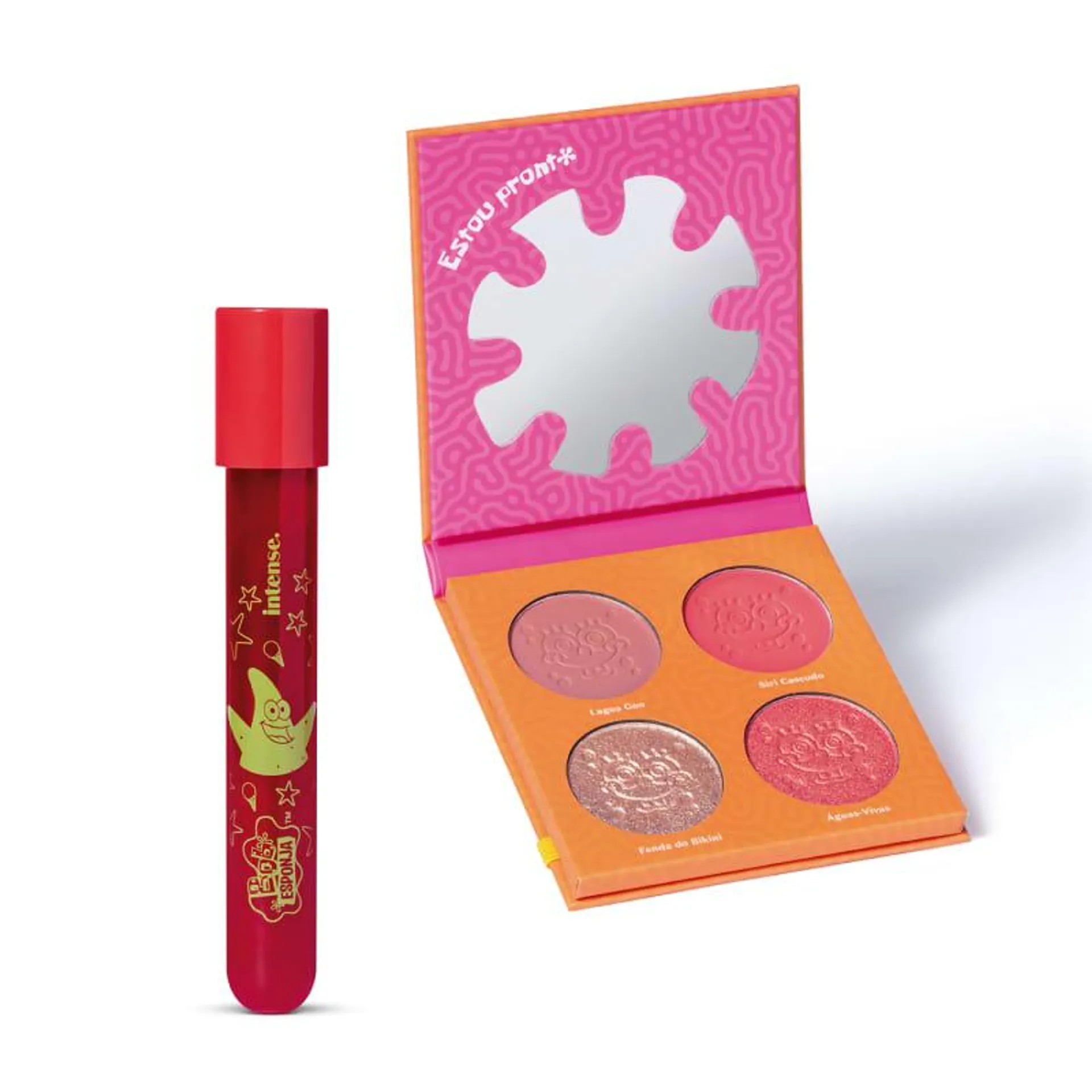 Combo Intense Patrick Estrela: Lip Tint Coral 5,5ml + Palette Multifuncional Bob Esponja 10g