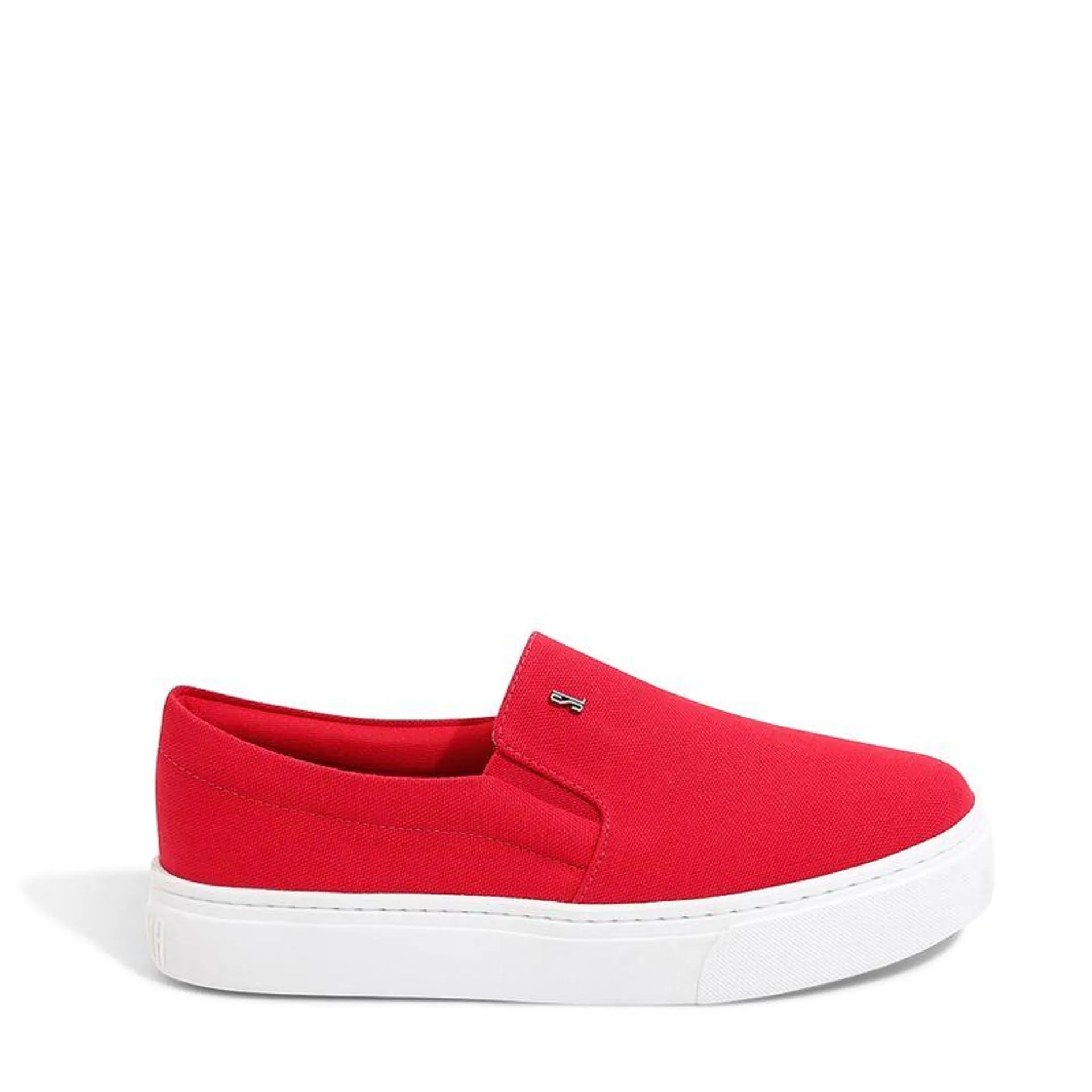 Tênis Slip On Vermelho Flat Bico Redondo