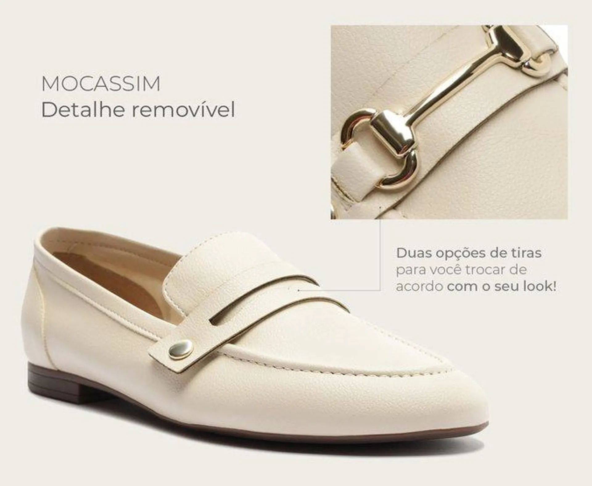 Mocassim Detalhe Removível Bridão E Pala Branco