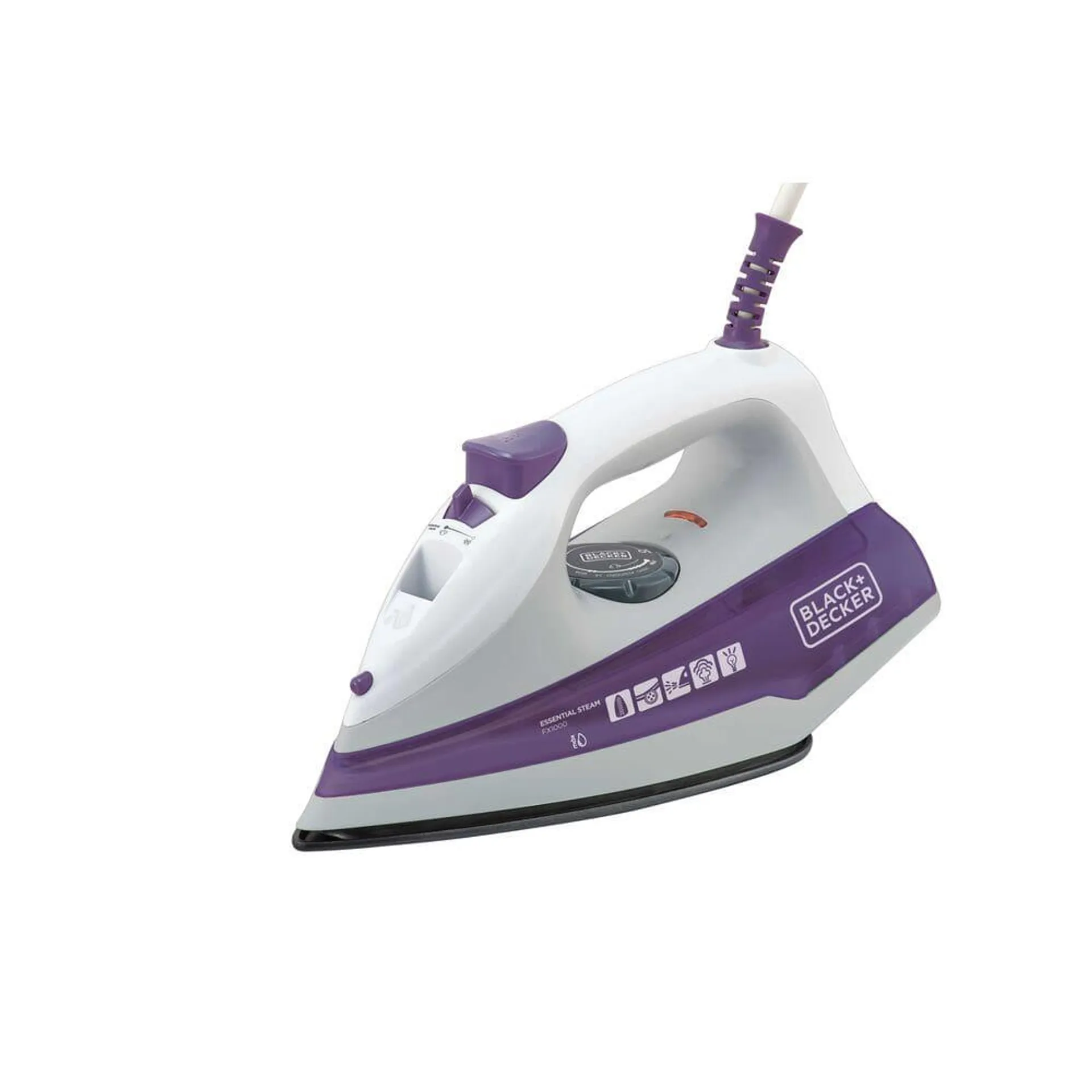 Ferro de Passar a Vapor Black Decker FX1000 com Base Antiaderente - Branco e Roxo