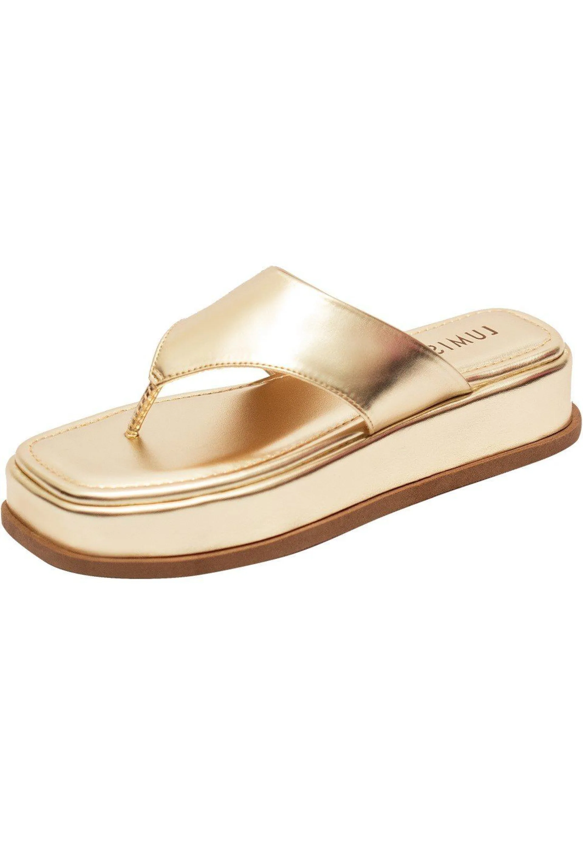 Chinelo Papete Flatform Lumiss Sandália Tamanco De Dedo Confortável Dourado