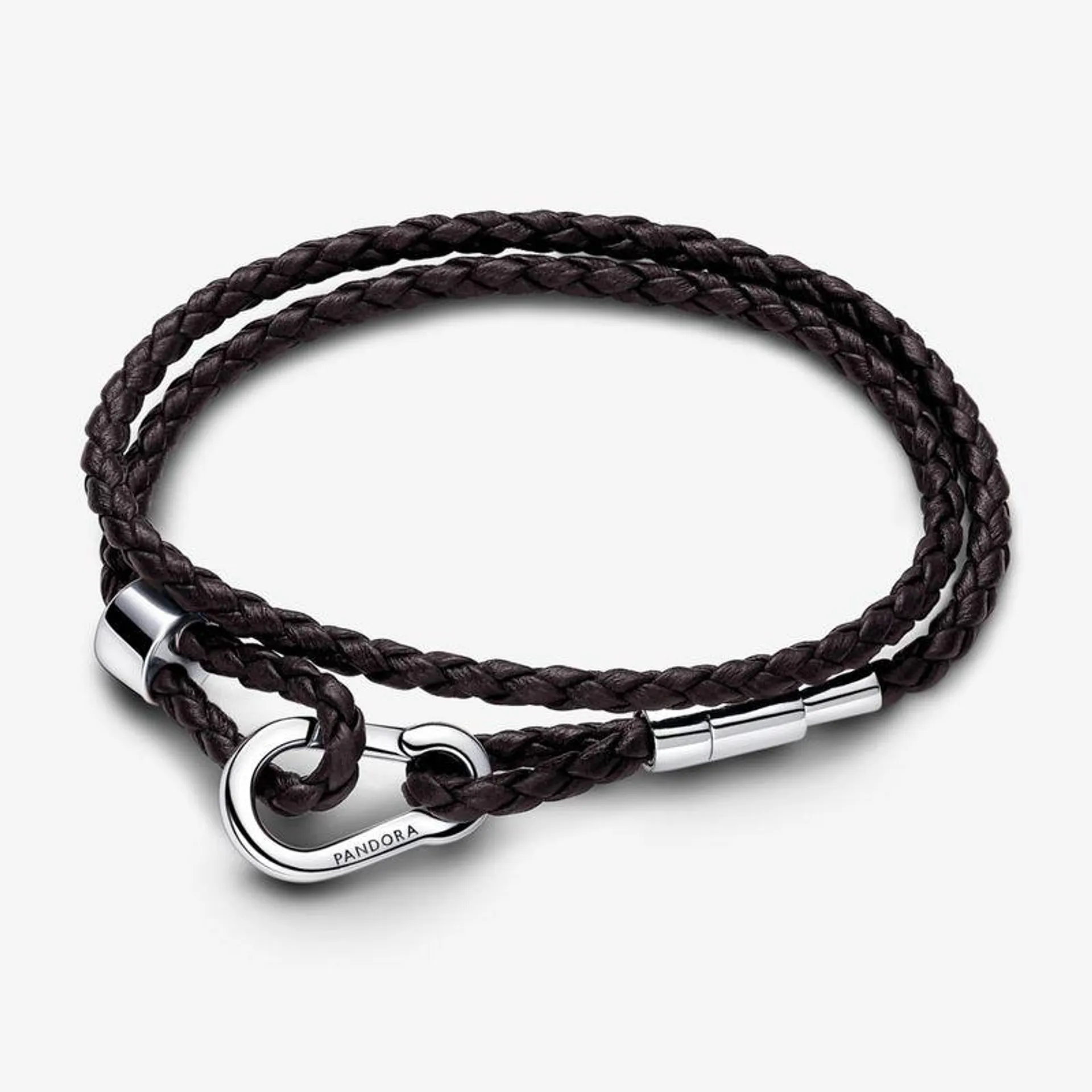 Bracelete De Couro Marrom E Fecho De Prata