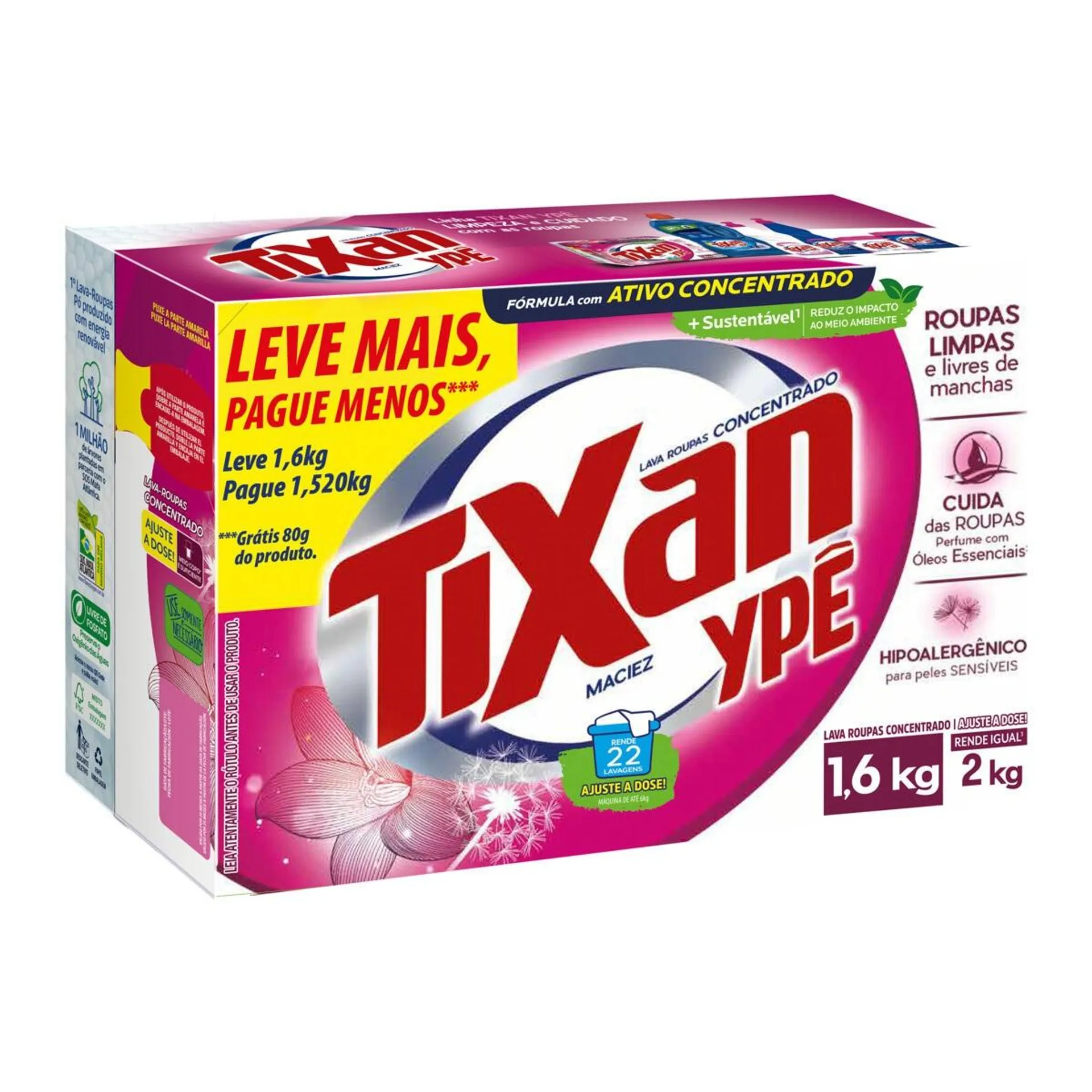 Lava-Roupas Em Pó Tixan Maciez Leve 1,6kg Pague 1,52kg