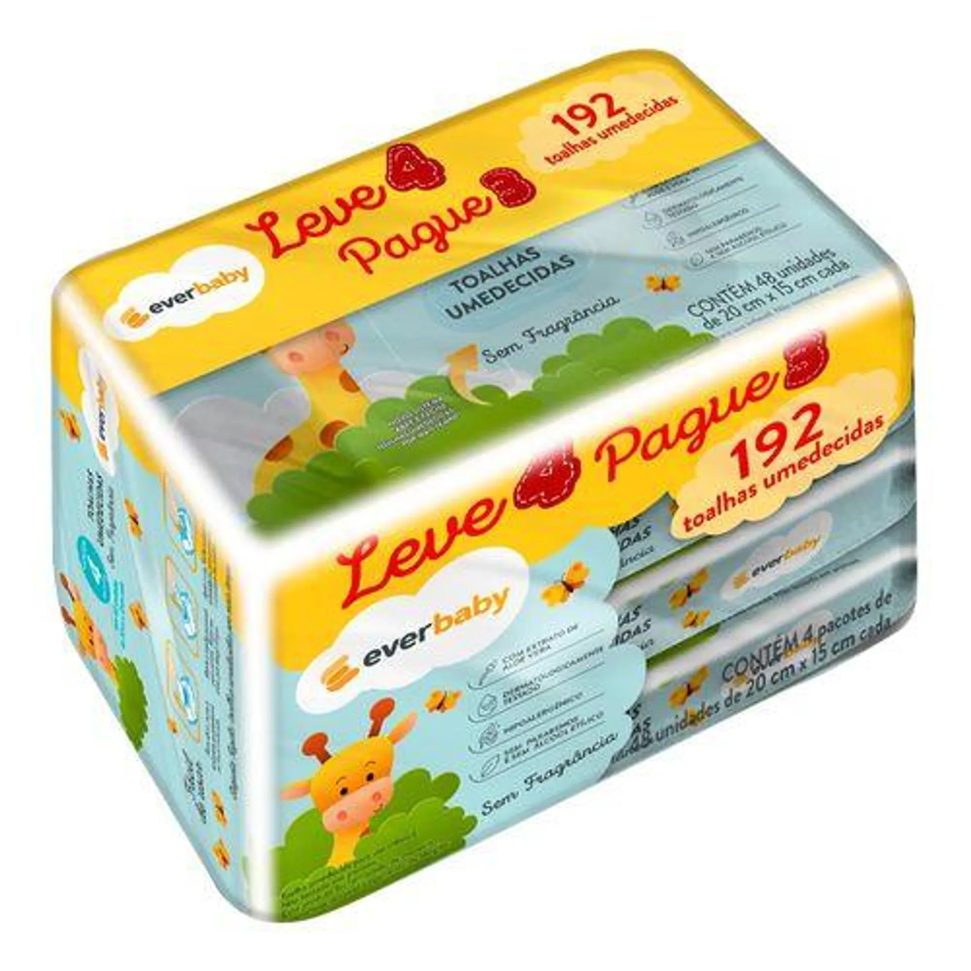 Kit Lenço Umedecido Ever Baby Sem Perfume 4 pacotes 48 Unidades