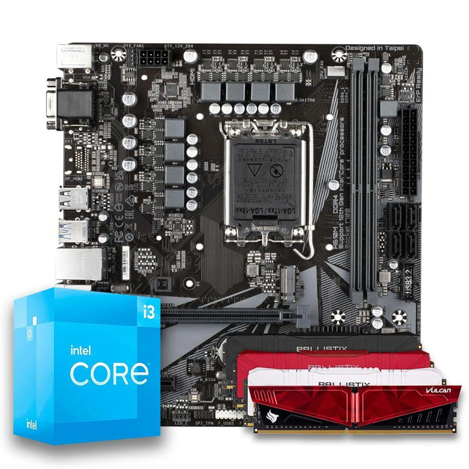 Pichau Kit Upgrade, Intel i3-14100F, H610M DDR4, 8GB