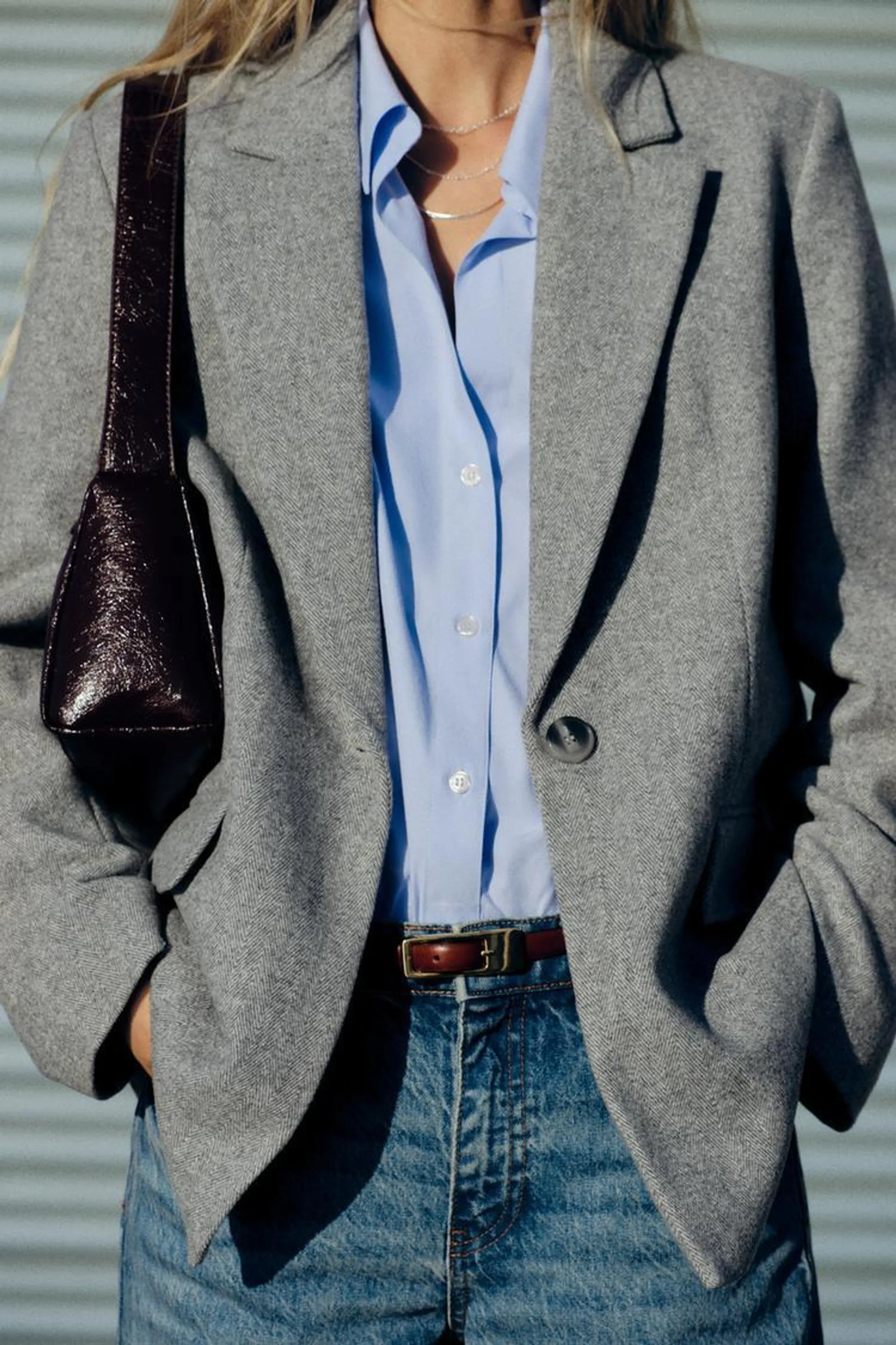 BLAZER RETO EM PONTO ESPIGA COM LÃ