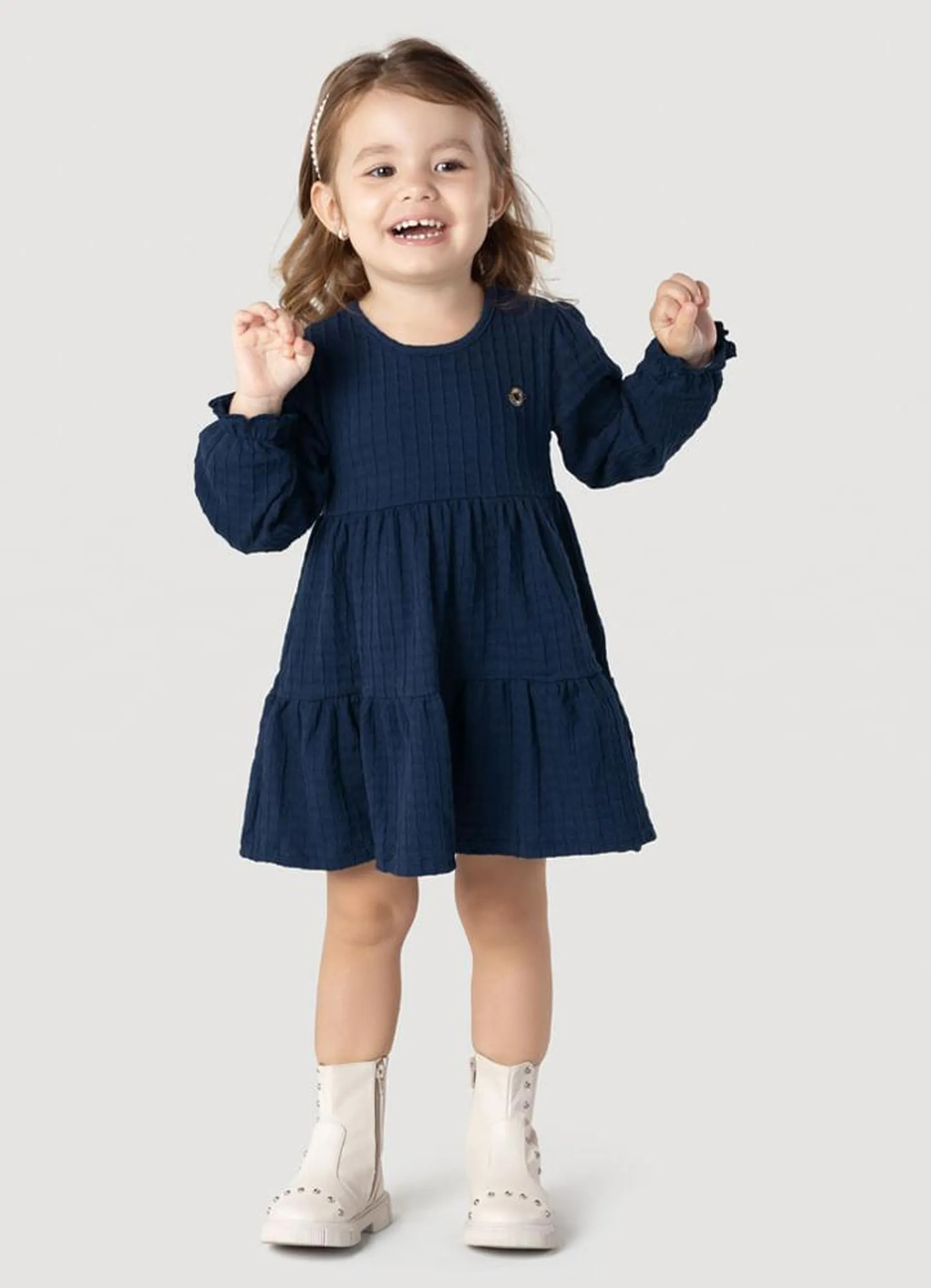 Vestido Manga Longa Em Cotton Infantil Menina Brandili