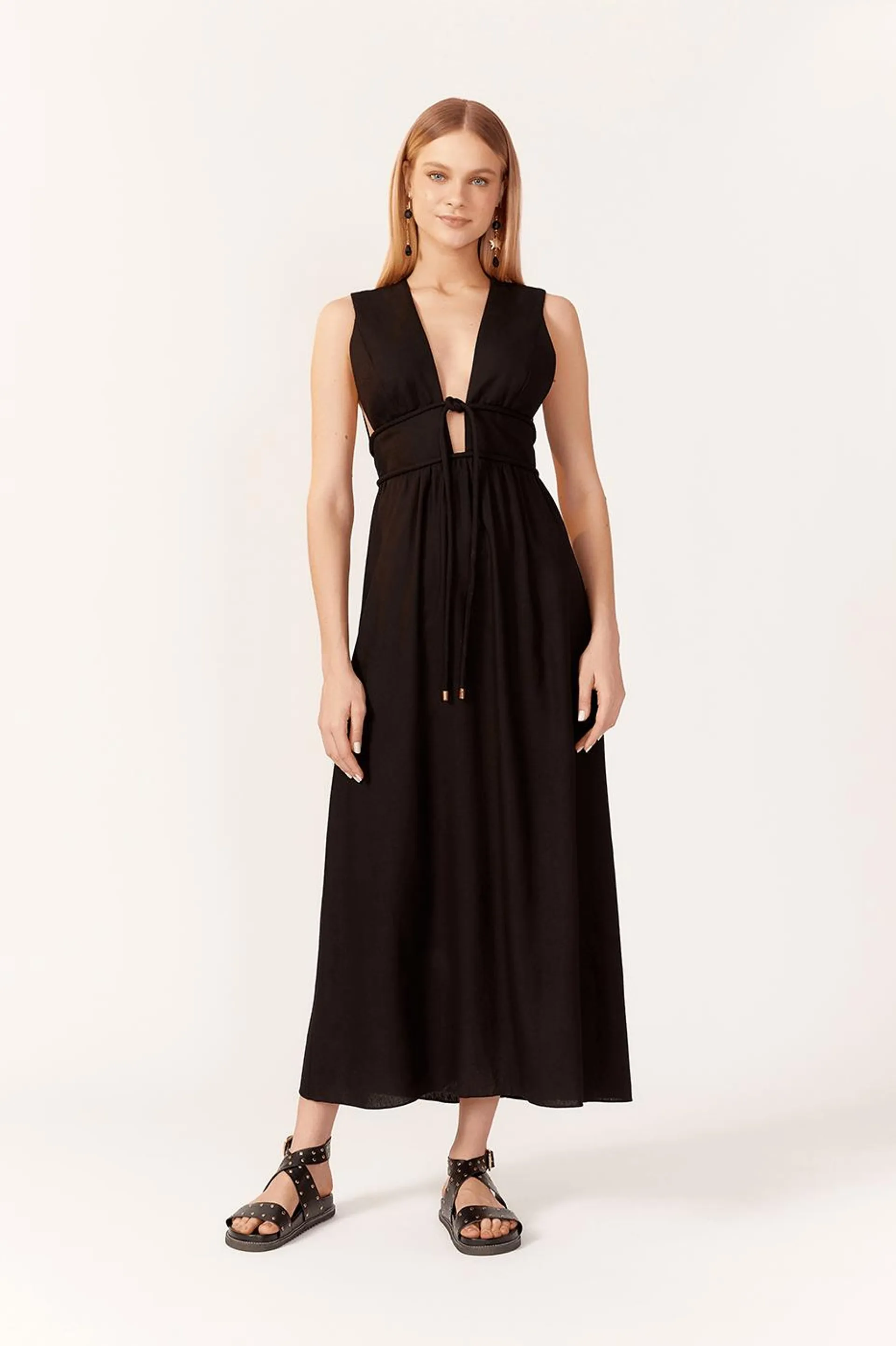 Vestido Cropped Linho Cadarço Encapado