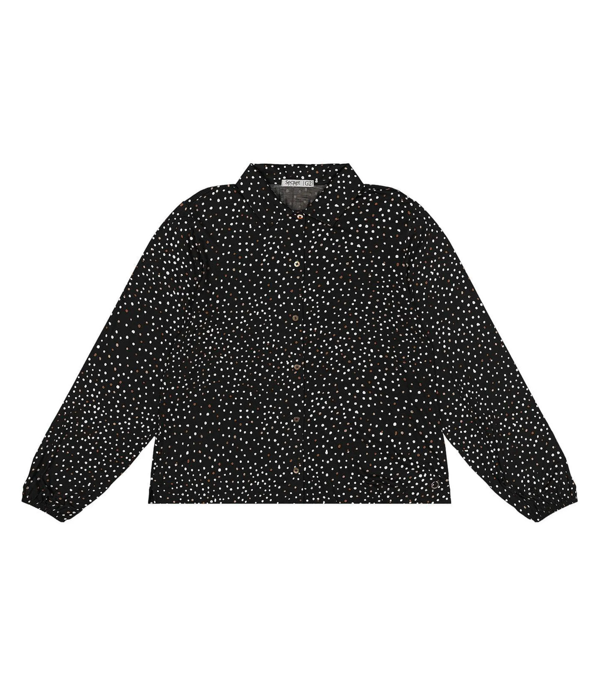 Camisa Plus Size Manga Longa Secret Glam Preto