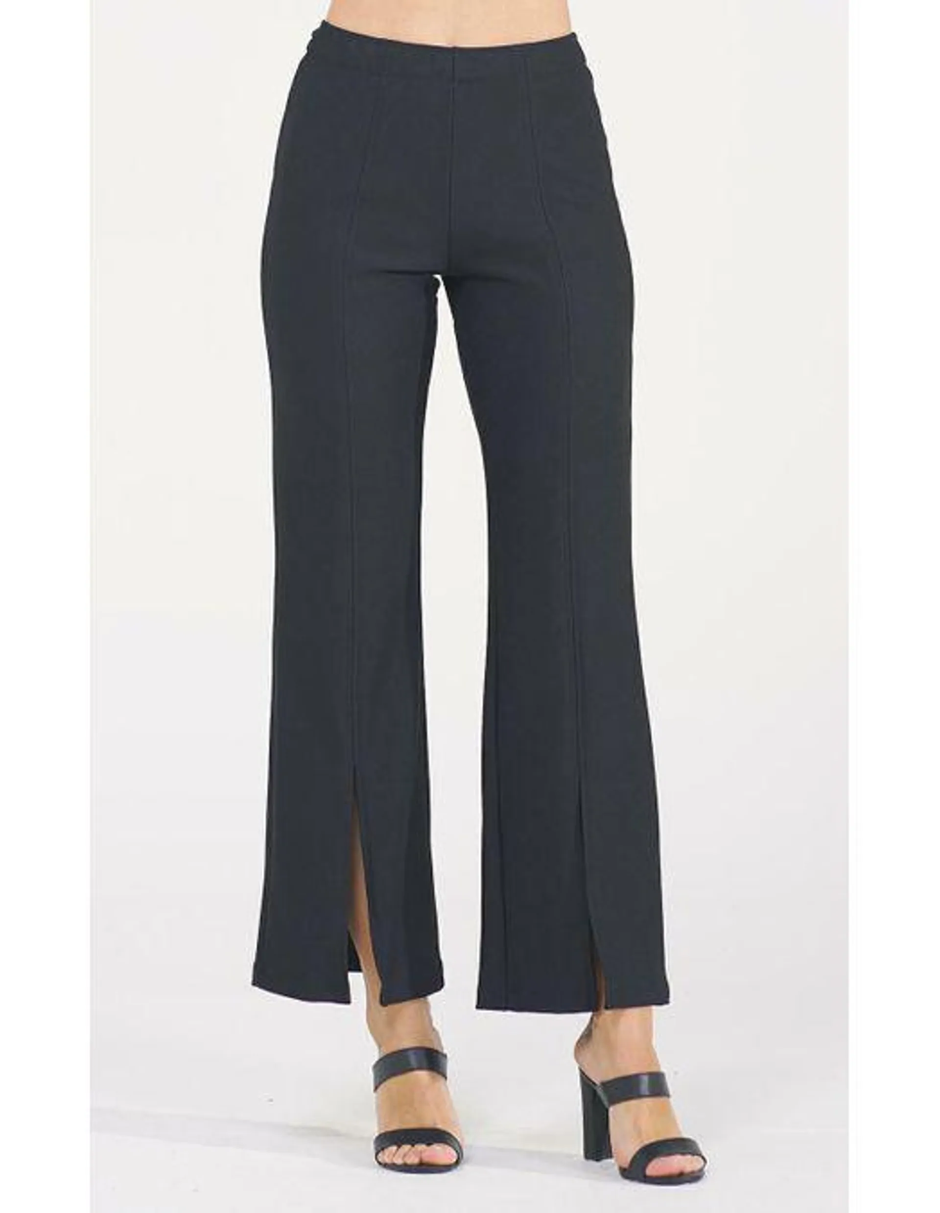 Calça malha texturizada com fenda - PRETO