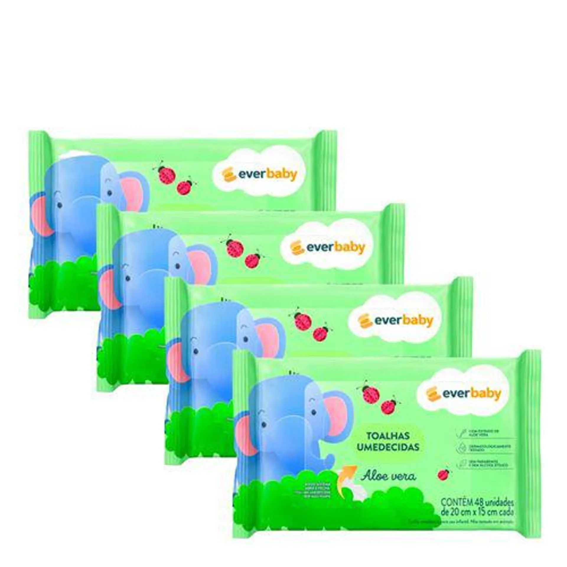 Kit Toalhas Umedecidas Ever Baby Aloe Vera 4 pacotes 48 Unidades