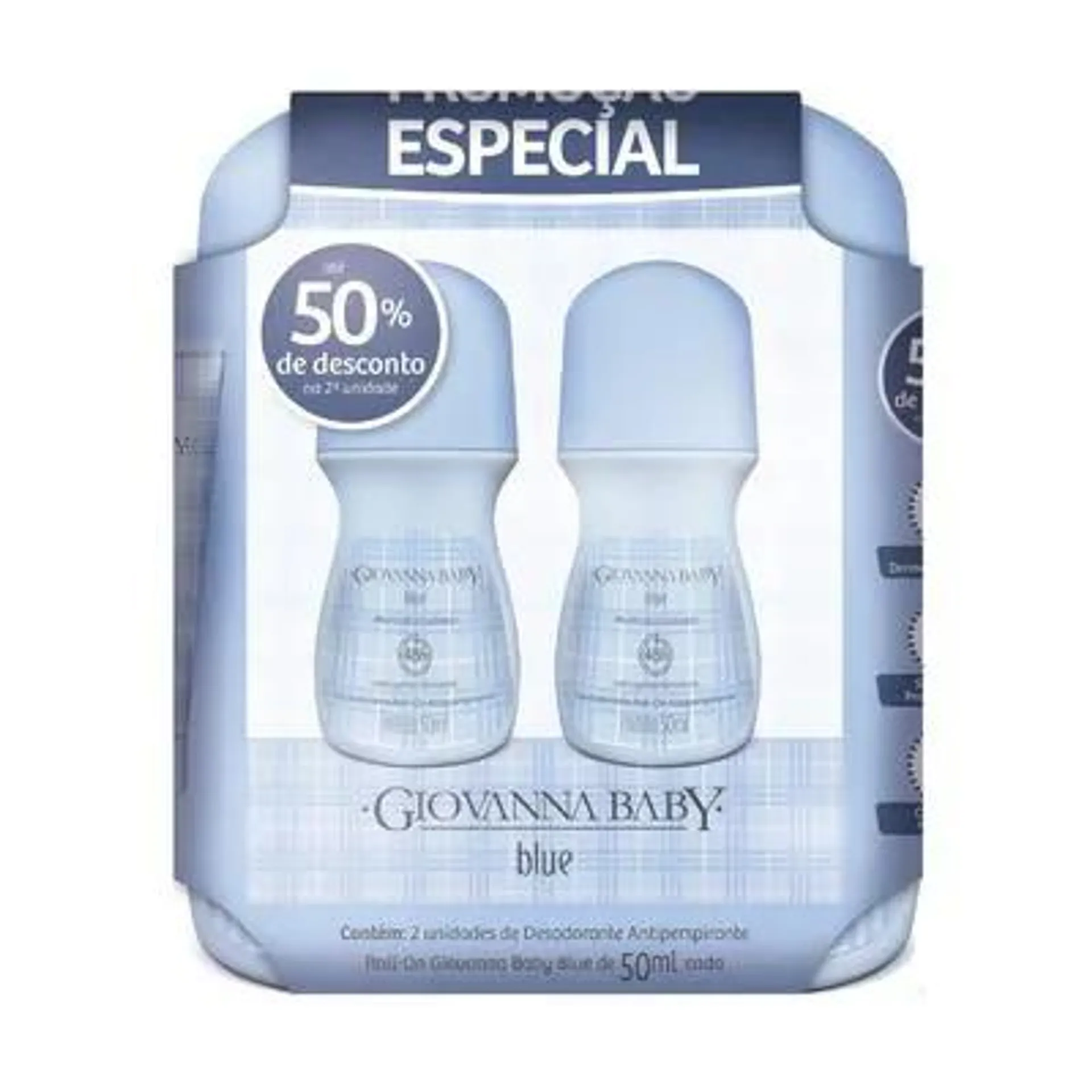 Kit Desodorante Giovanna Baby Roll On Blue 50% Desconto na 2ª Unidade