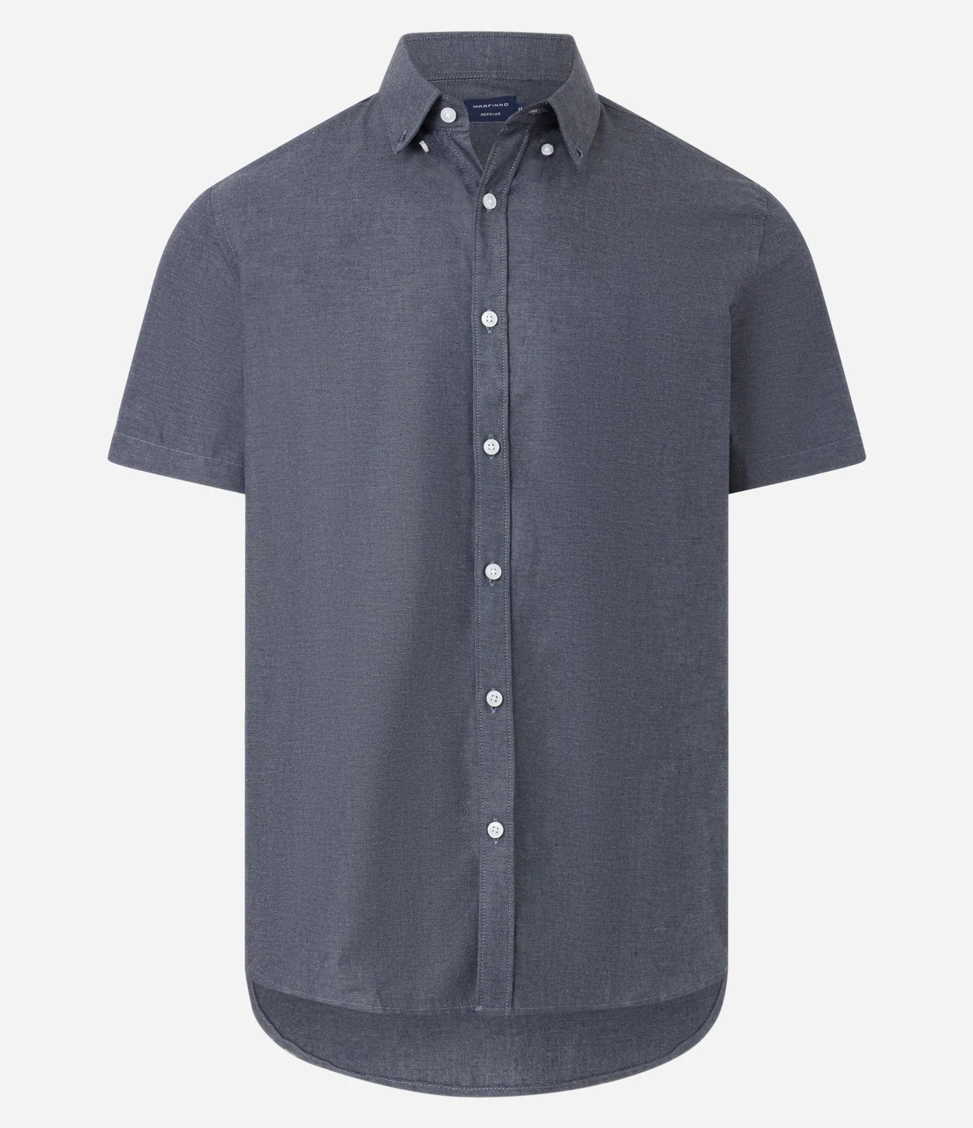 Camisa Comfort em Oxford com Gola Colarinho e Manga Curta Cinza