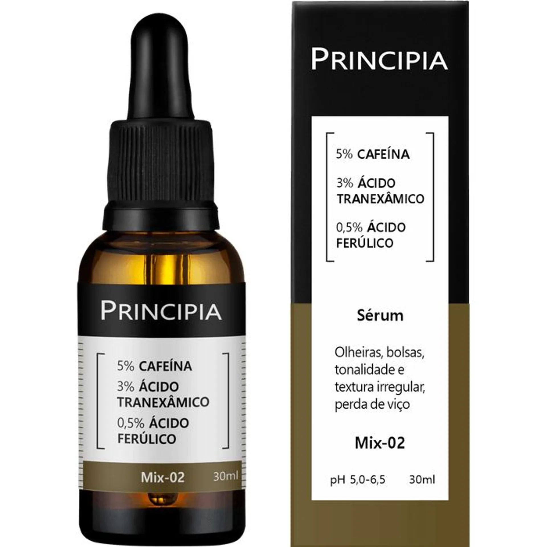 Sérum Facial Principia Mix-02 5% Cafeína + 3% Tranexâmico + Ferúlico Principia Skincare- Anti Olheiras e Manchas 30ml