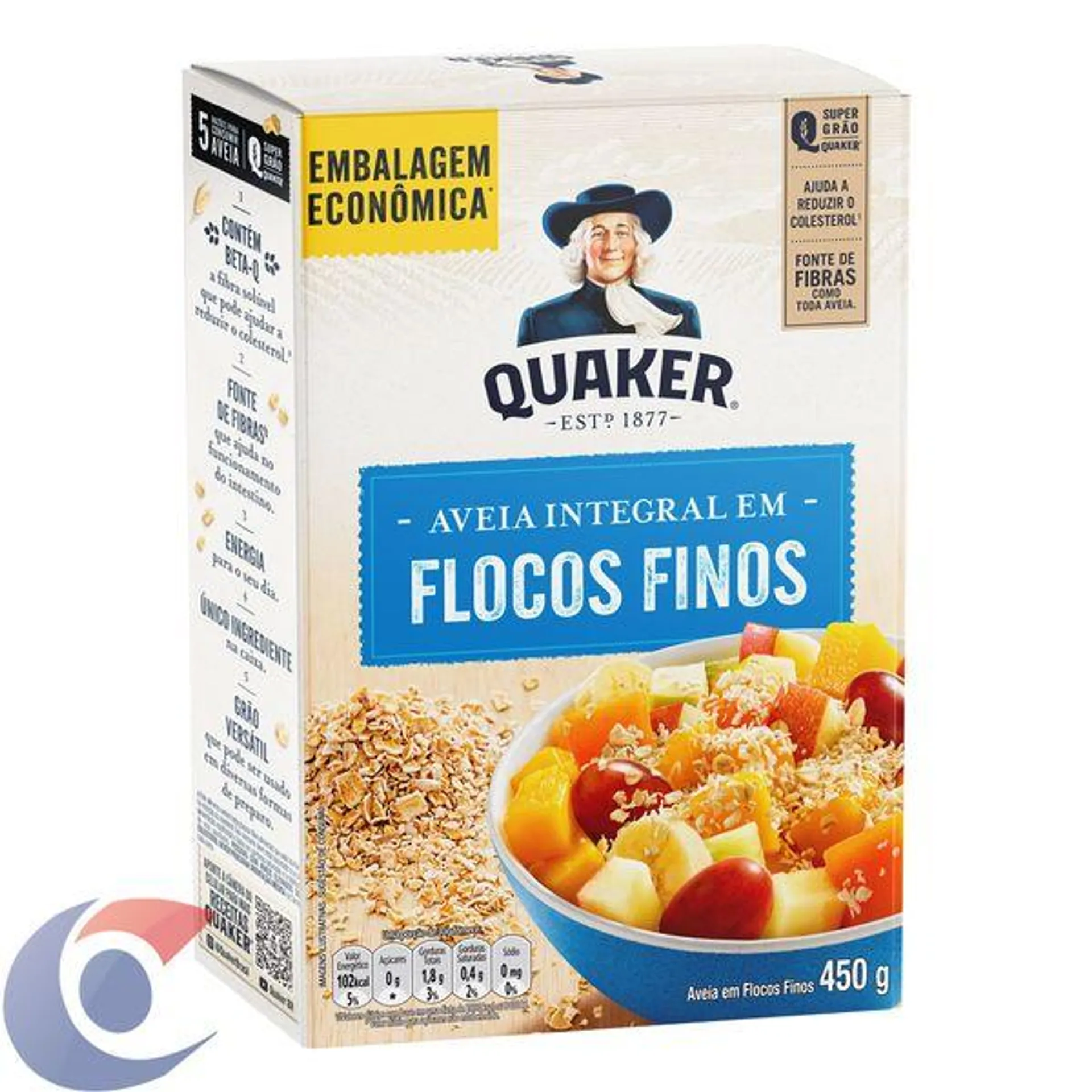 Aveia Em Flocos Finos Quaker Caixa Embalagem Econômica 450g