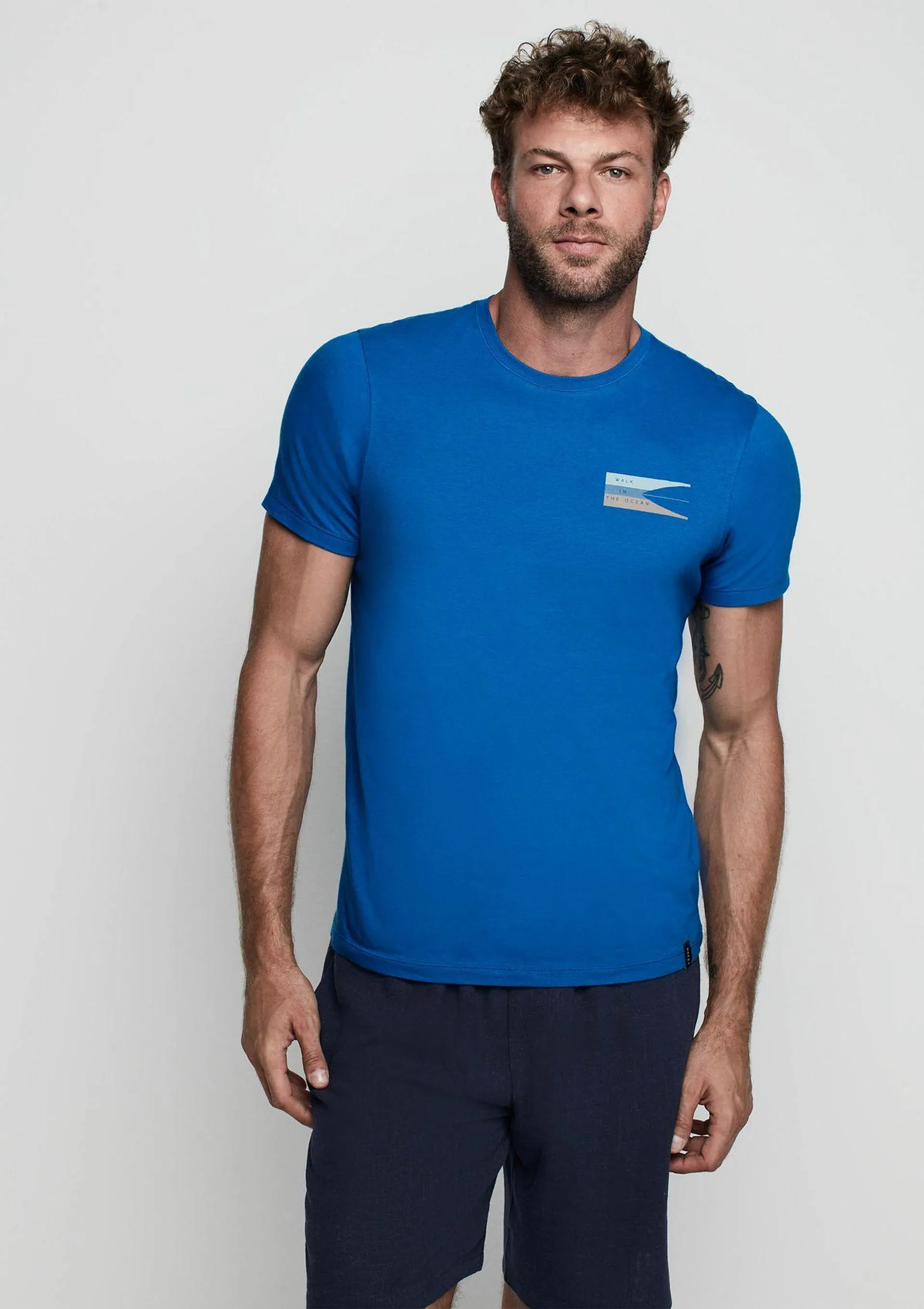 Camiseta Masculina Em Malha Estampada - Azul