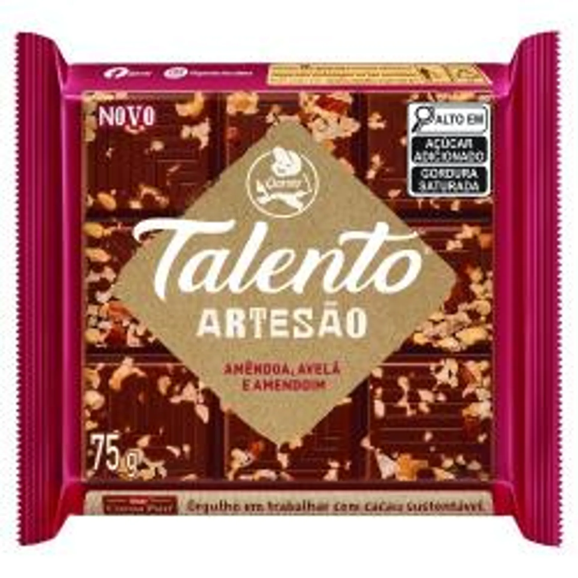 Chocolate Ao Leite Com Amêndoa, Avelã E Amendoim Garoto Talento Artesão Pacote 75g