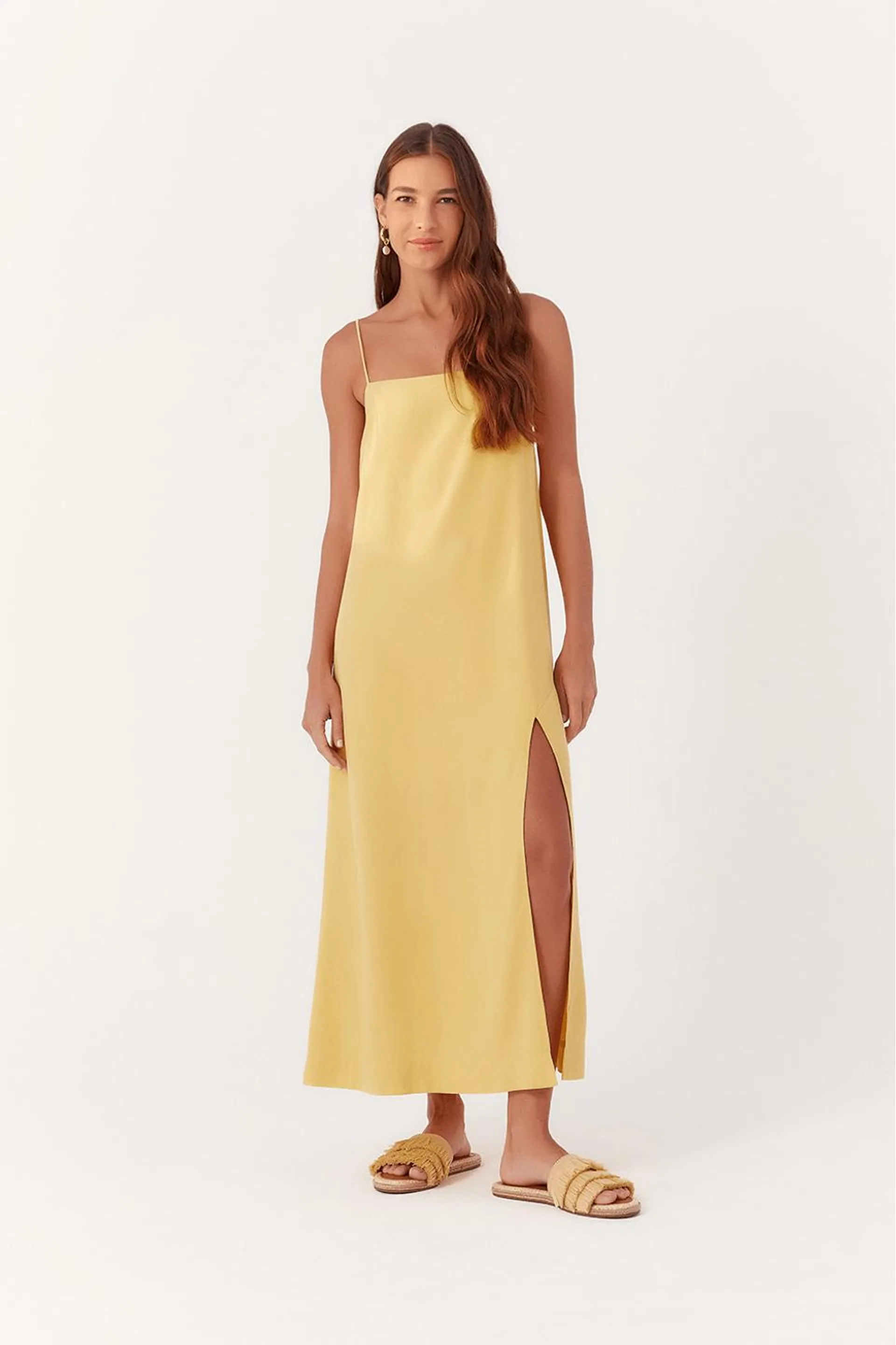 Vestido Linho Cropped Fenda