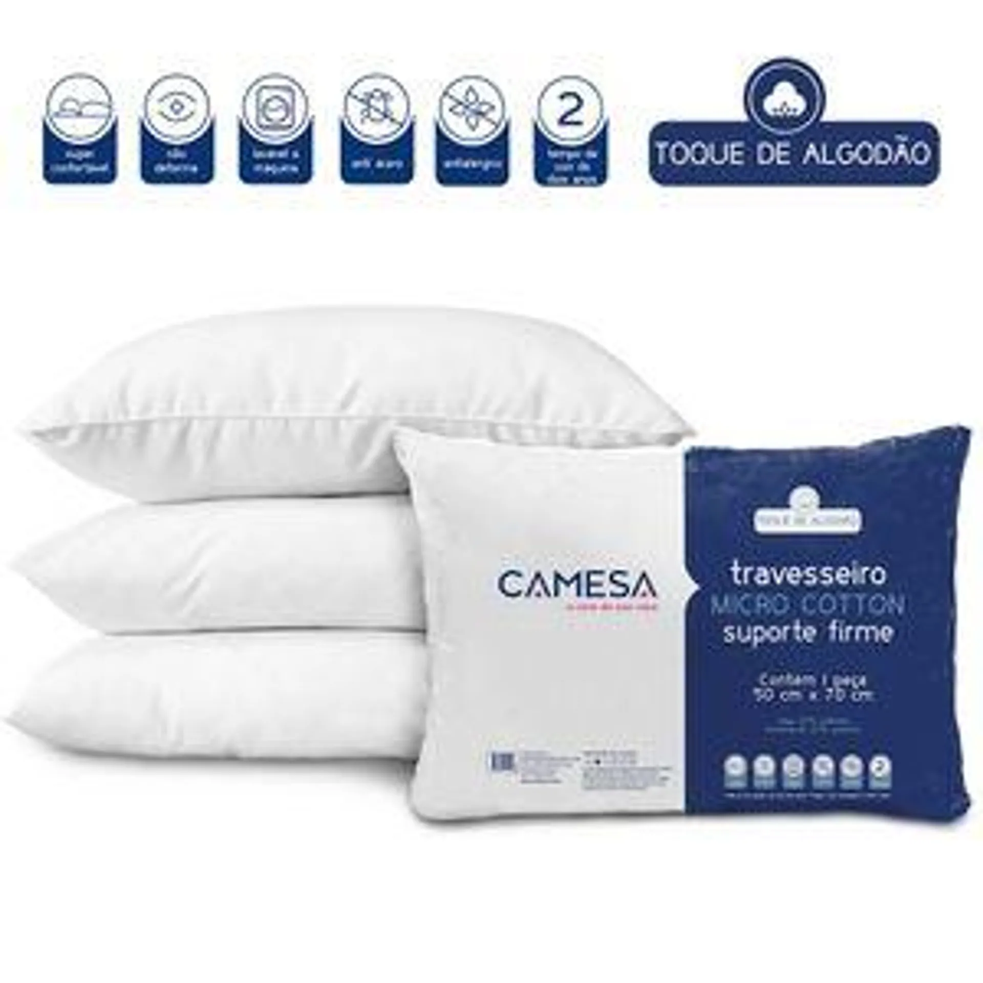 Travesseiro Micro Cotton 50x70cm Suporte Firme - Camesa