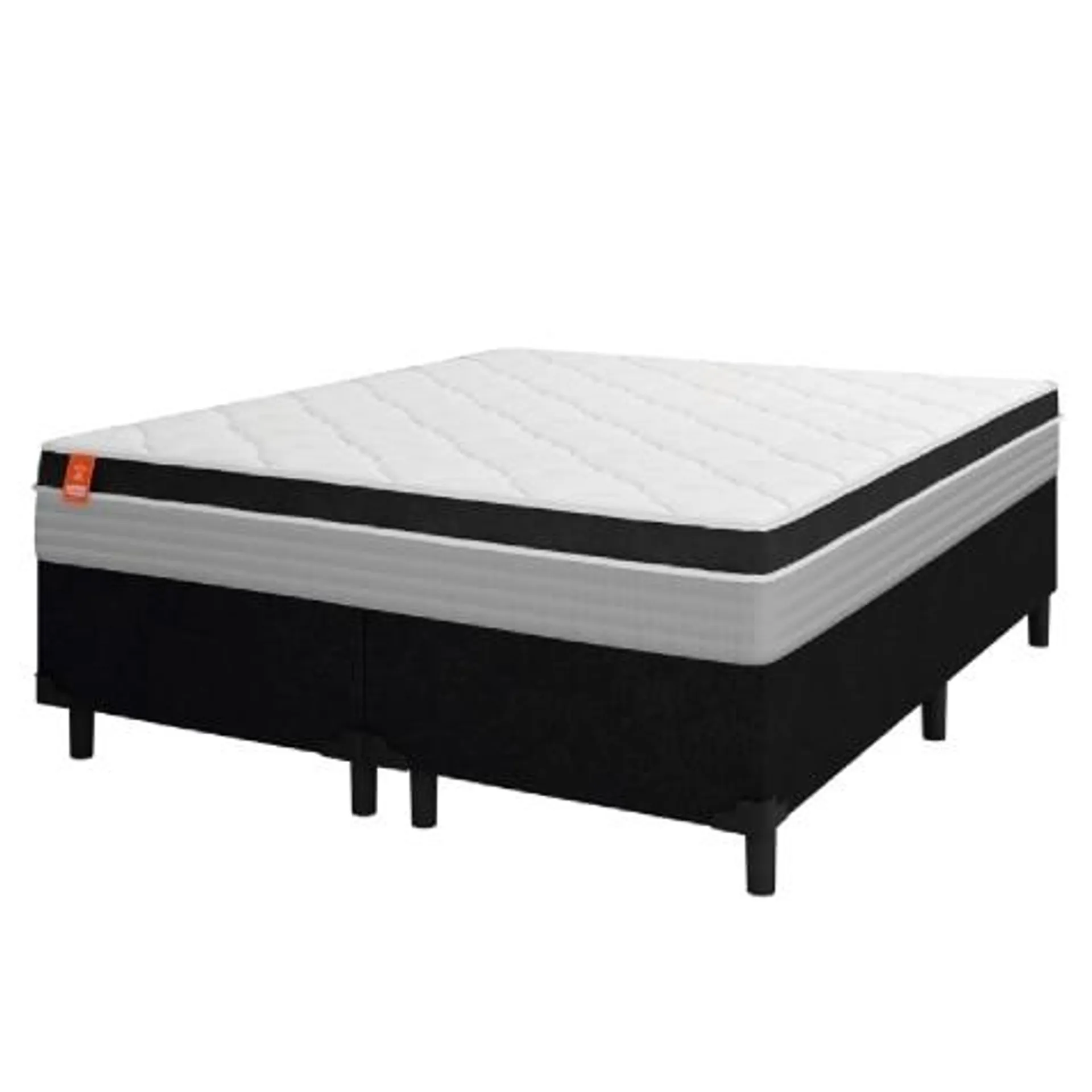 Cama Box Casal Queen Colchão Molas Ensacadas Real 158x198x65cm Preto / Cinza - Suporta até 130kg por Pessoa