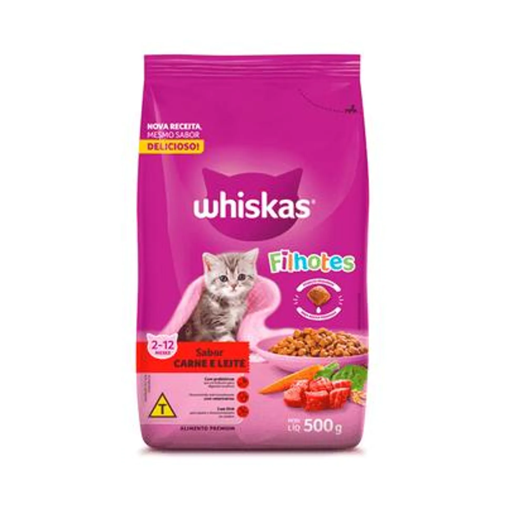 Ração Whiskas Gatos Filhotes Carne e Leite 500 g