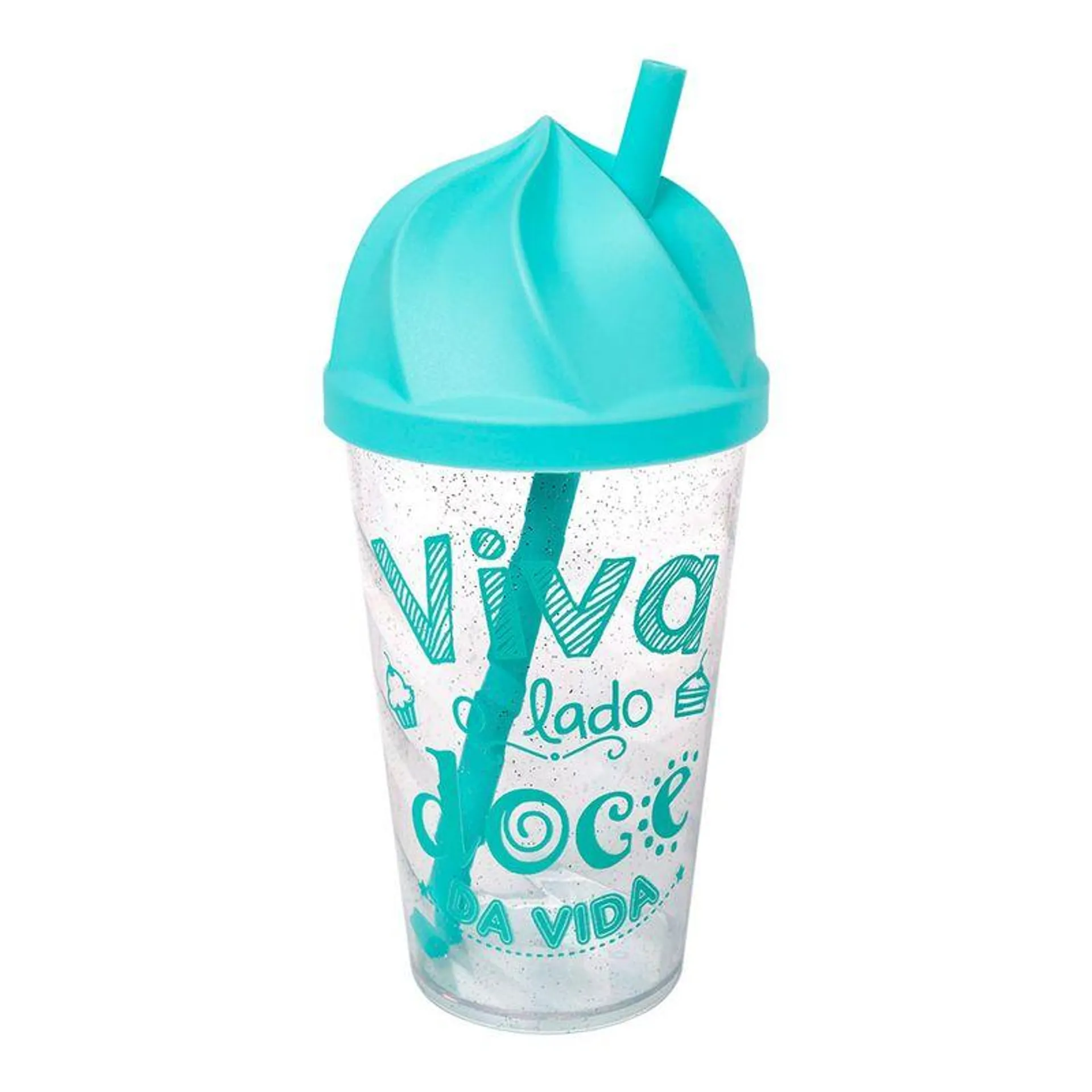 Copo Personalizado com Canudo 500mL Azul Bebê - Comix