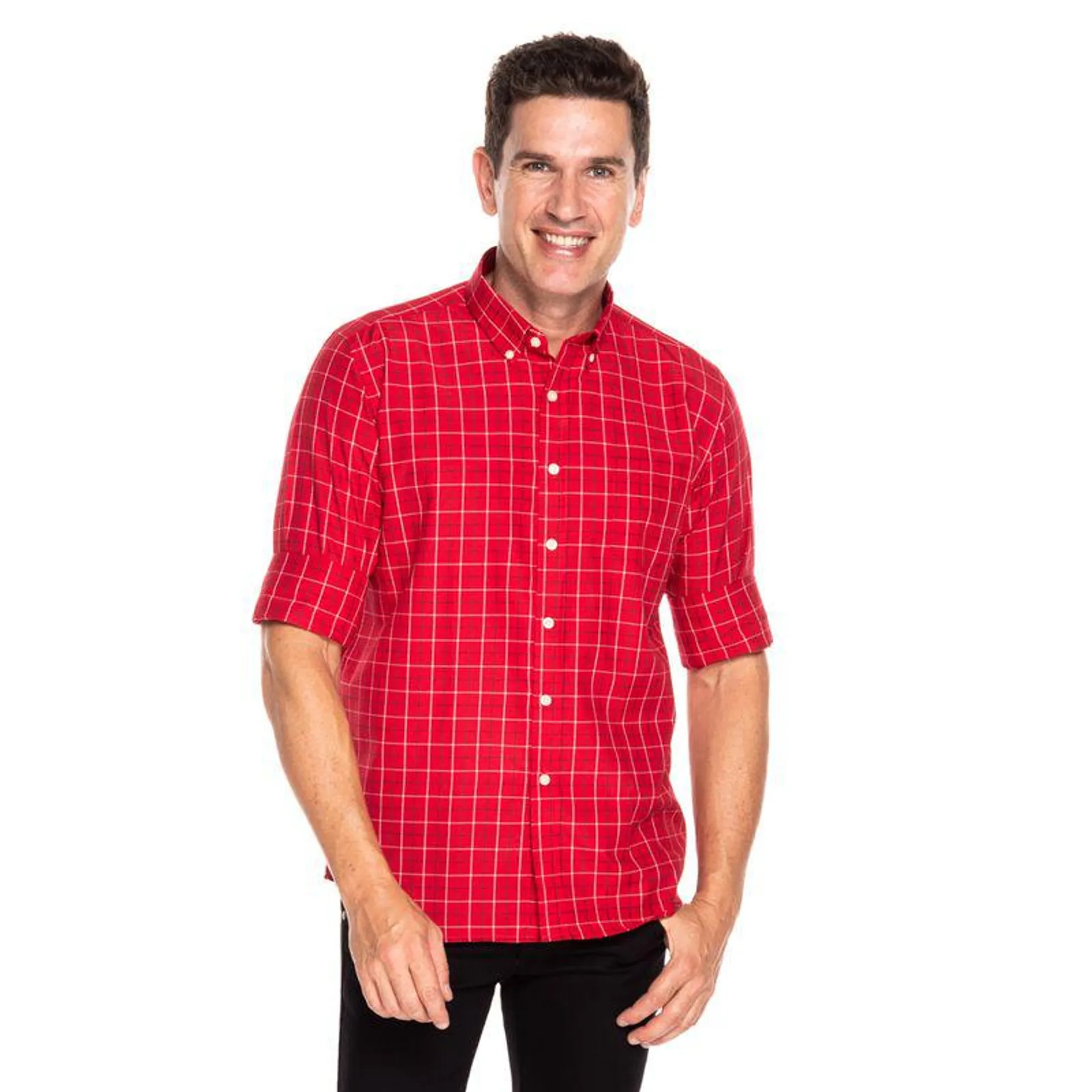 Camisa Social Masculina Vermelho Xadrez