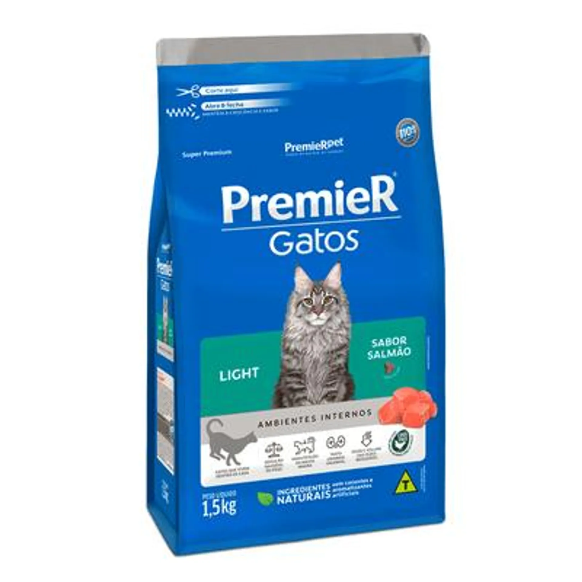 Ração Premier Ambientes Internos Light Gatos Adultos Salmão 1,5 kg