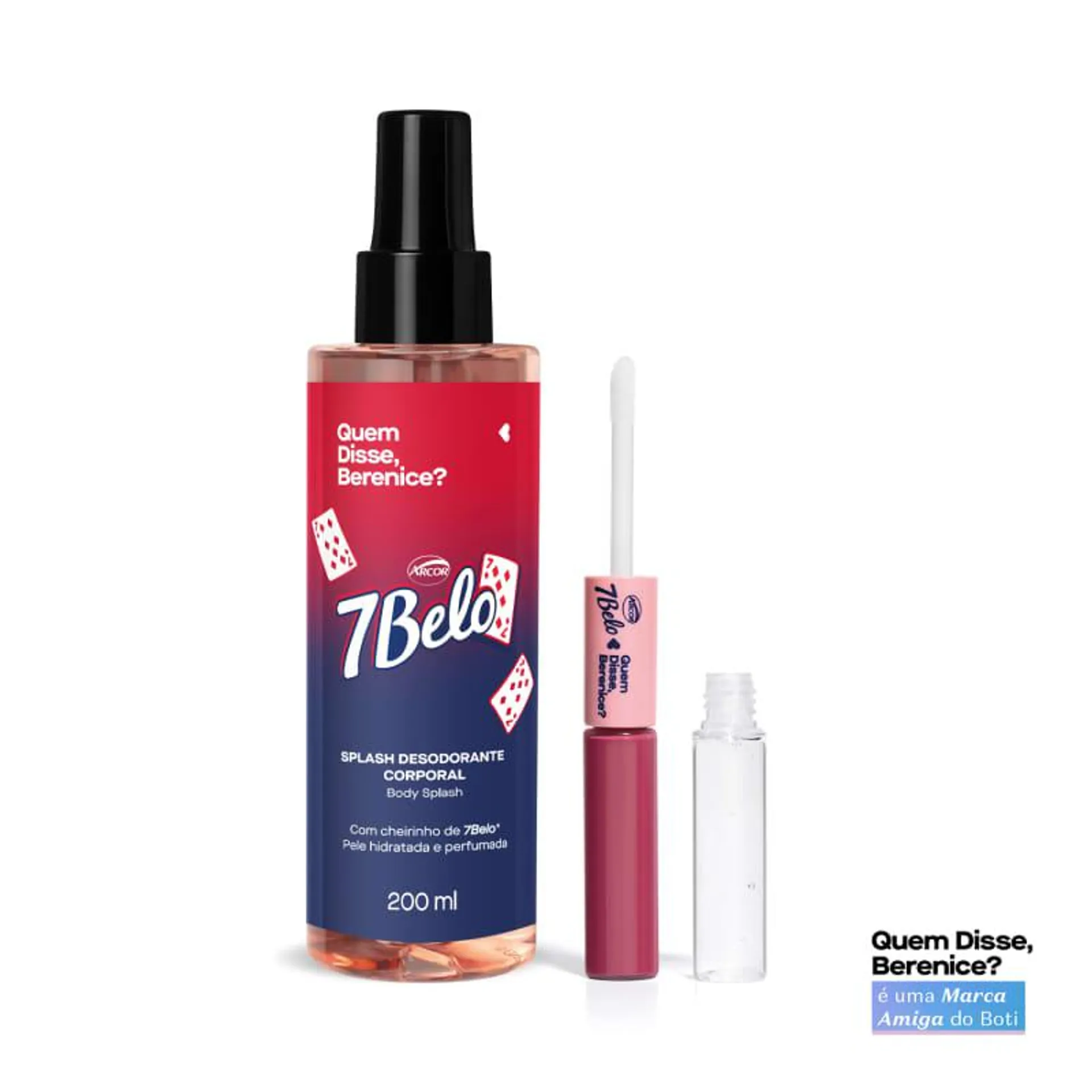 Combo QDB 7Belo: Batom Duo Gloss Rosa Único 8ml + Body Splash 200ml