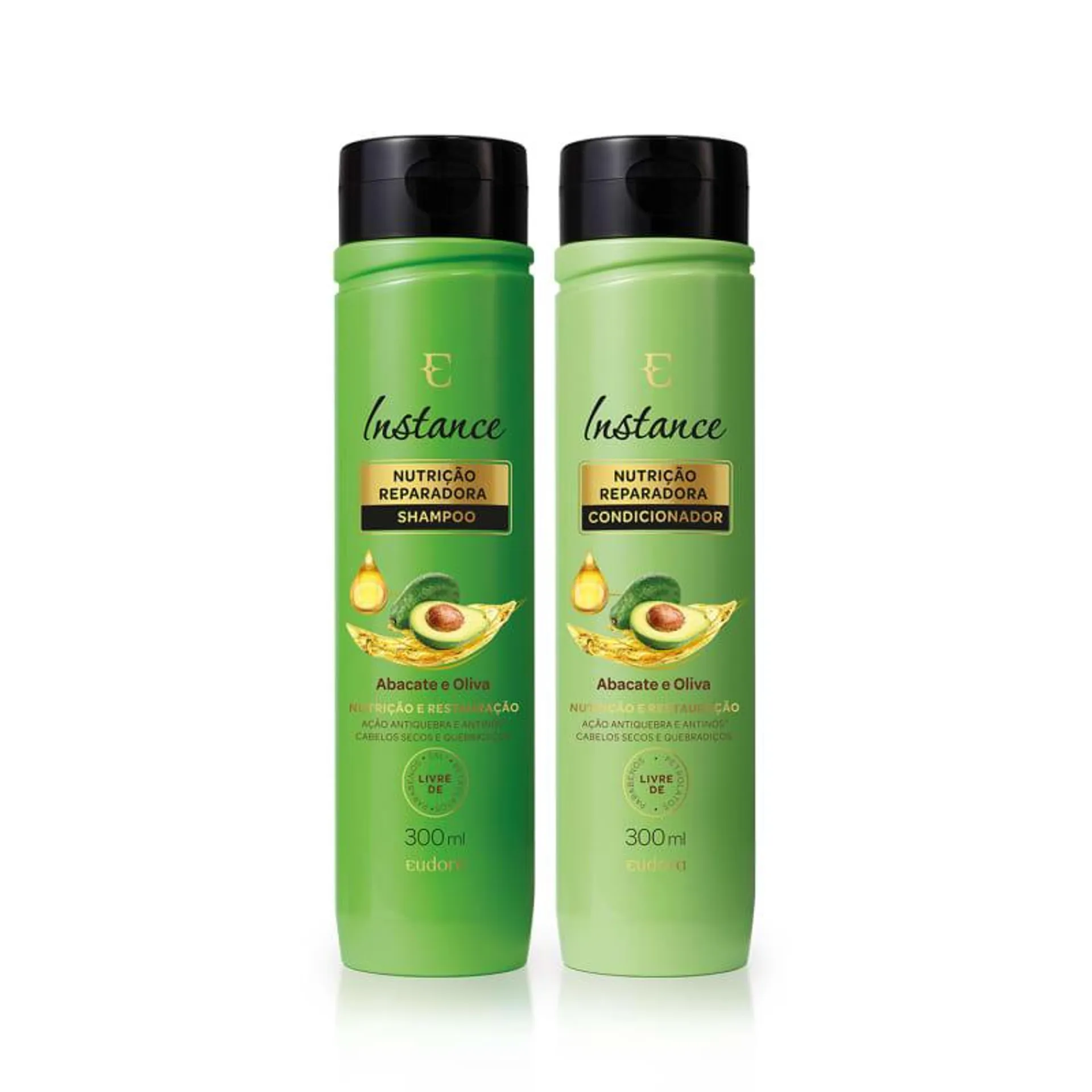 Combo Cabelos Nutridos Instance Abacate e Oliva: Shampoo 300ml + Condicionador 300ml