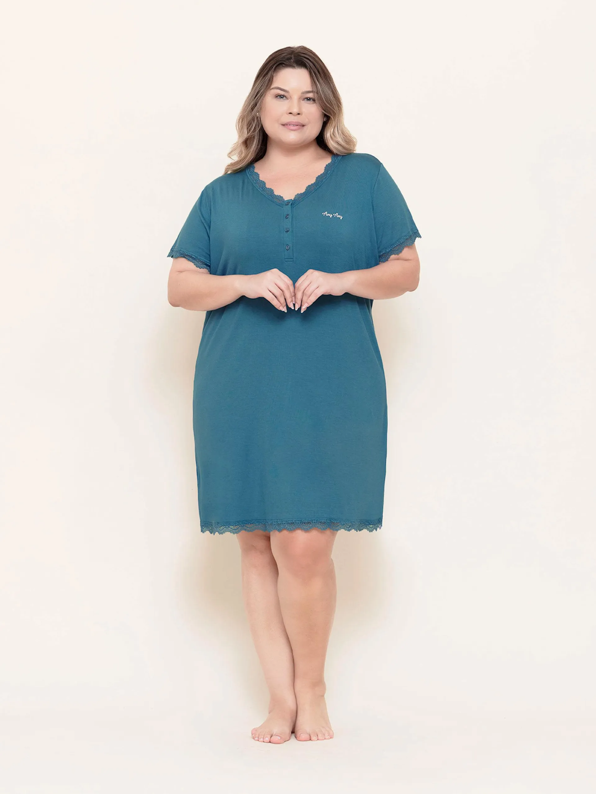 Camisola Plus Size Manga Curta All Blue