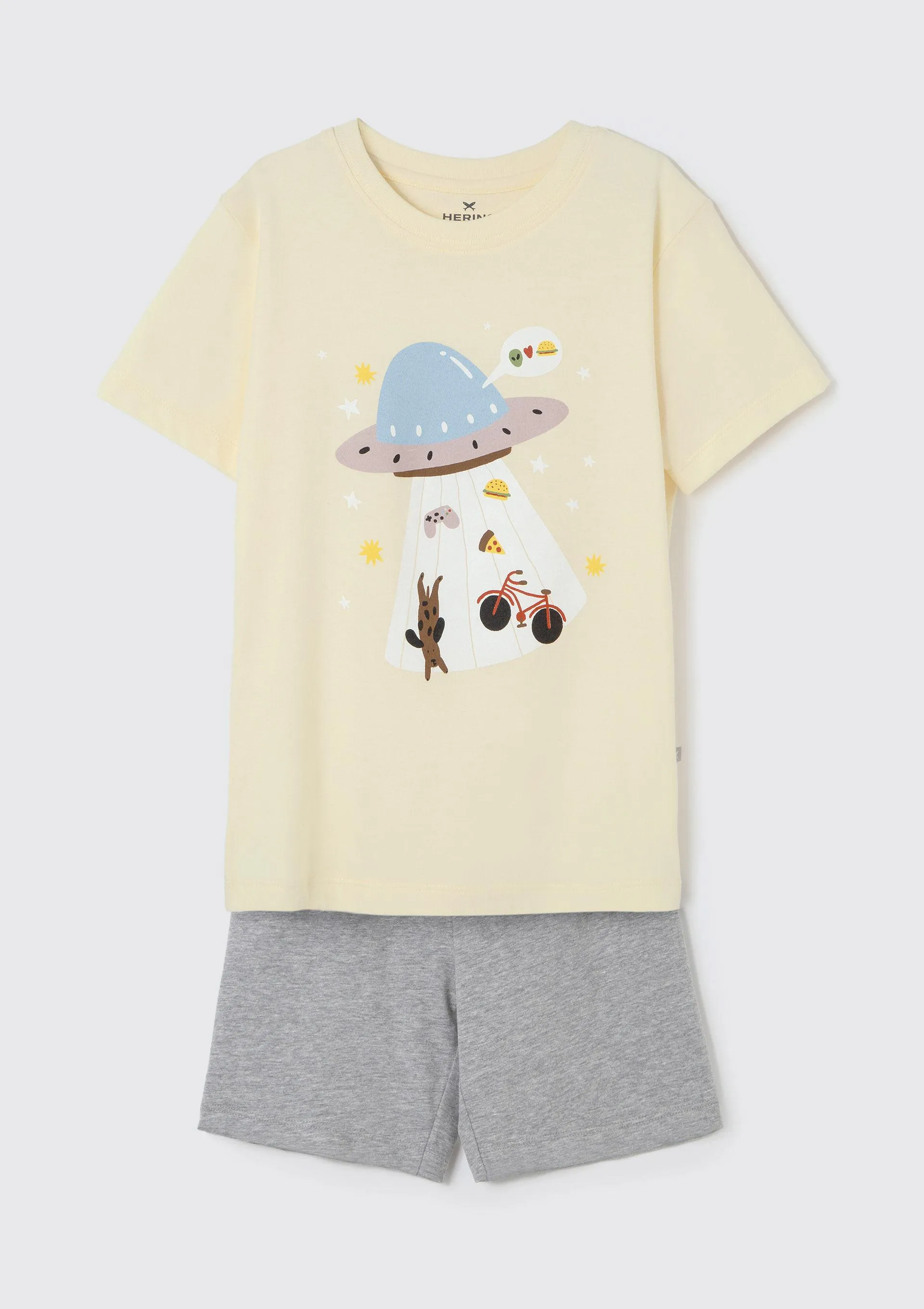 Pijama Infantil Menino Curto Com Estampa - Amarelo